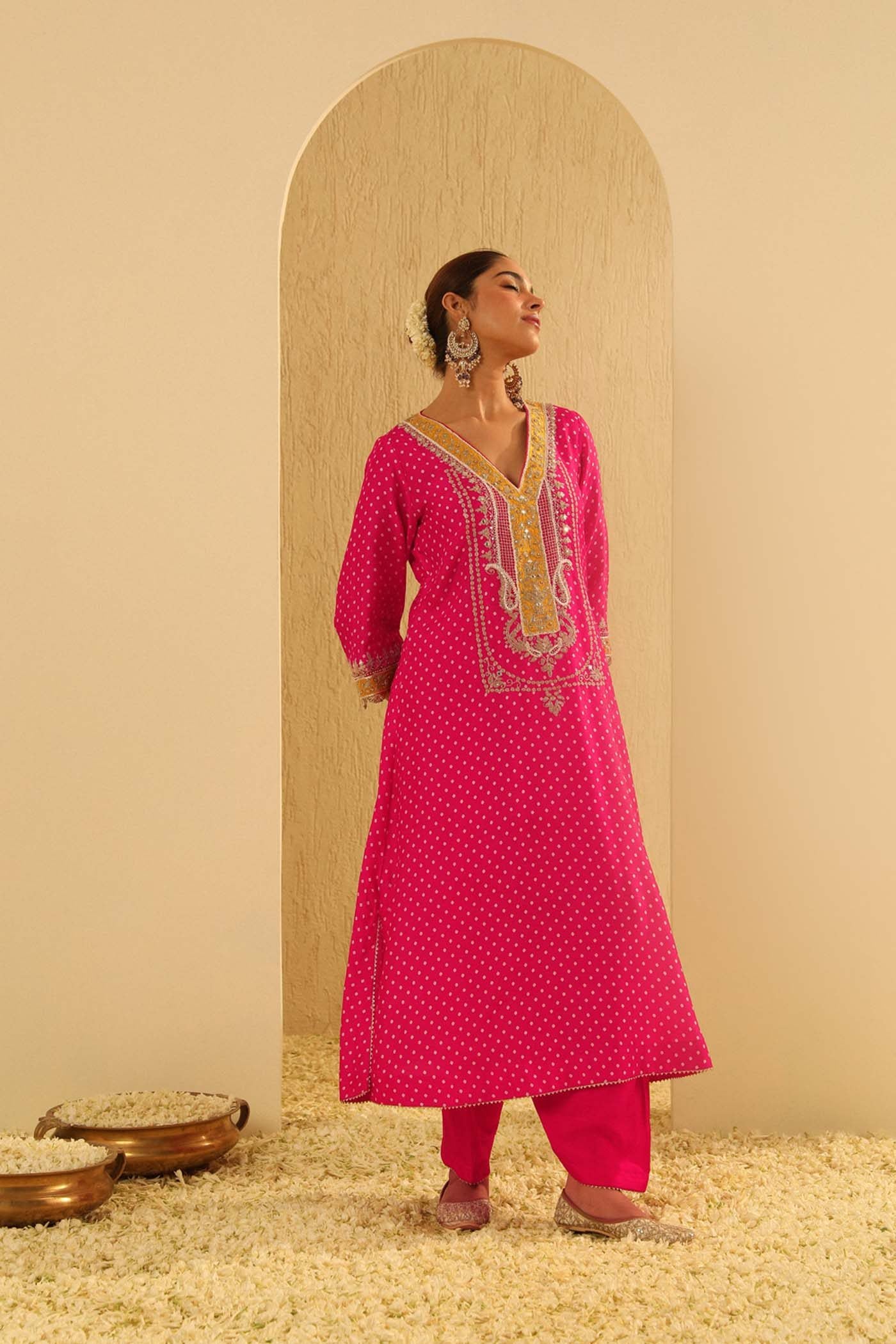 Siara - Rani Hotpink Long A-line Choga With Salwar