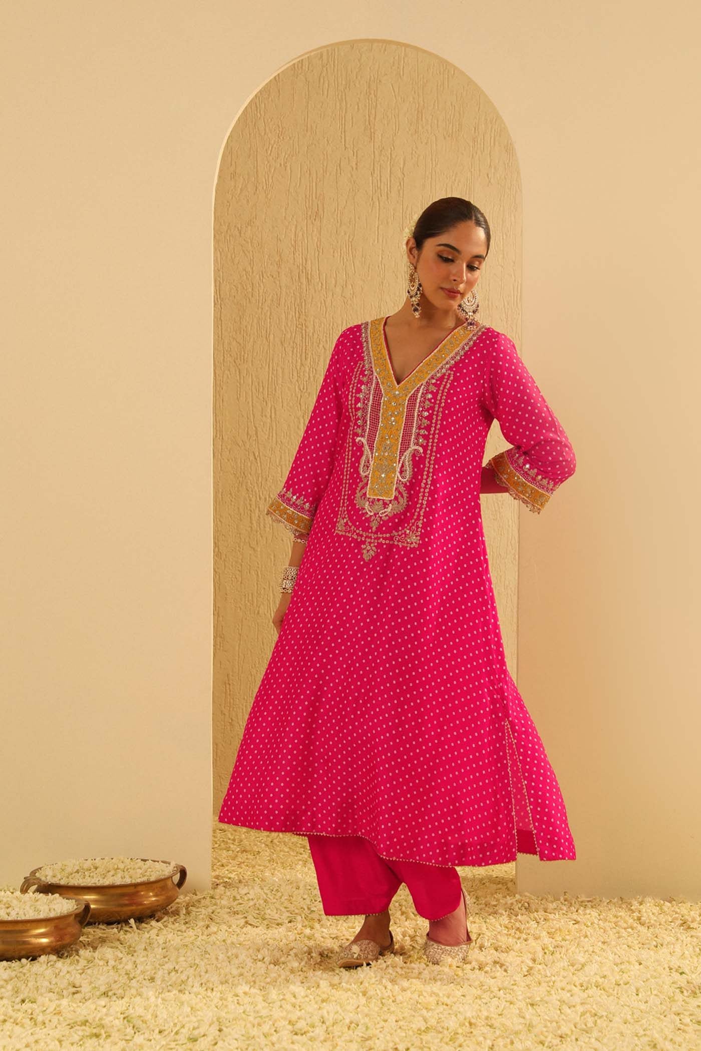 Siara - Rani Hotpink Long A-line Choga With Salwar
