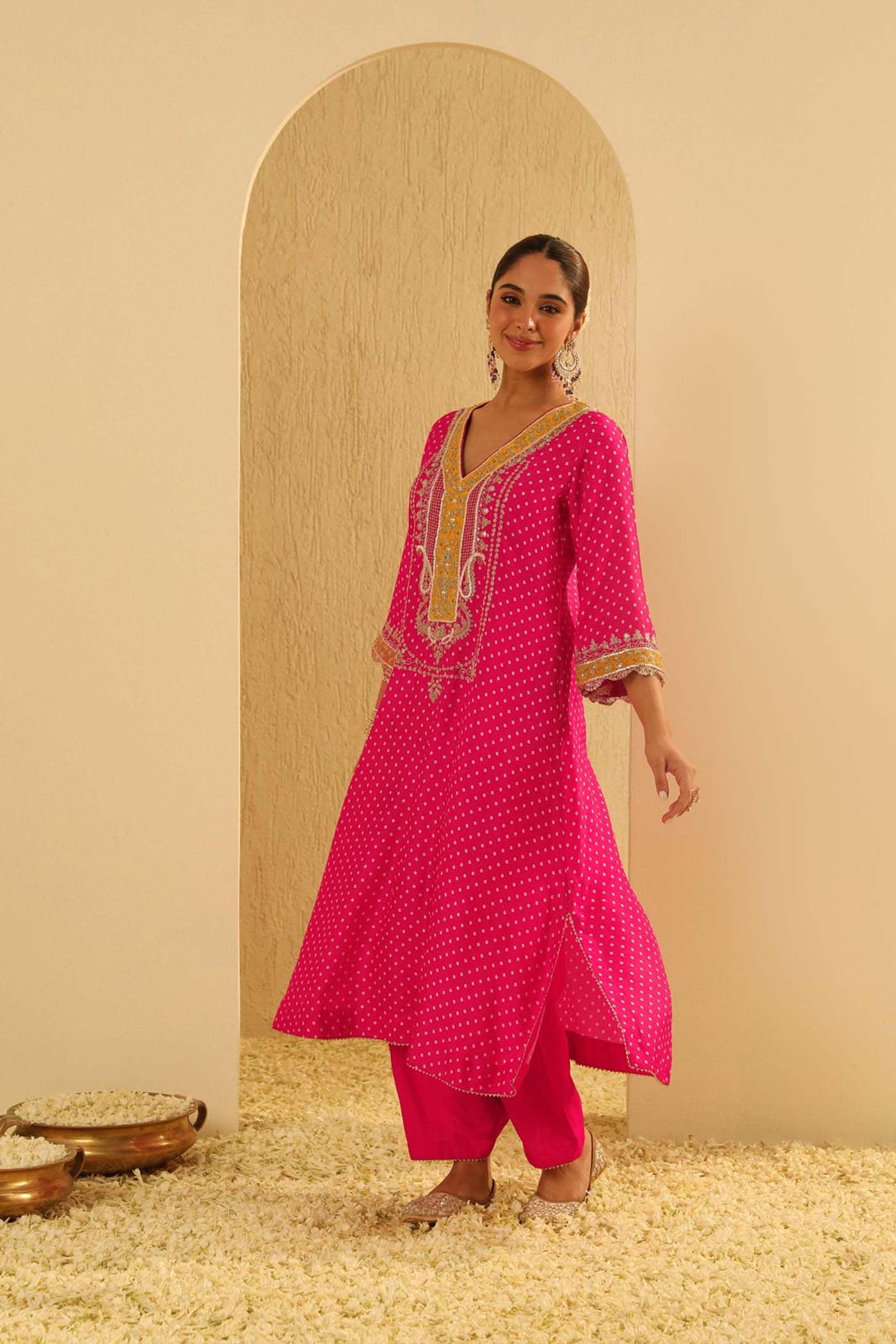 Siara - Rani Hotpink Long A-line Choga With Salwar