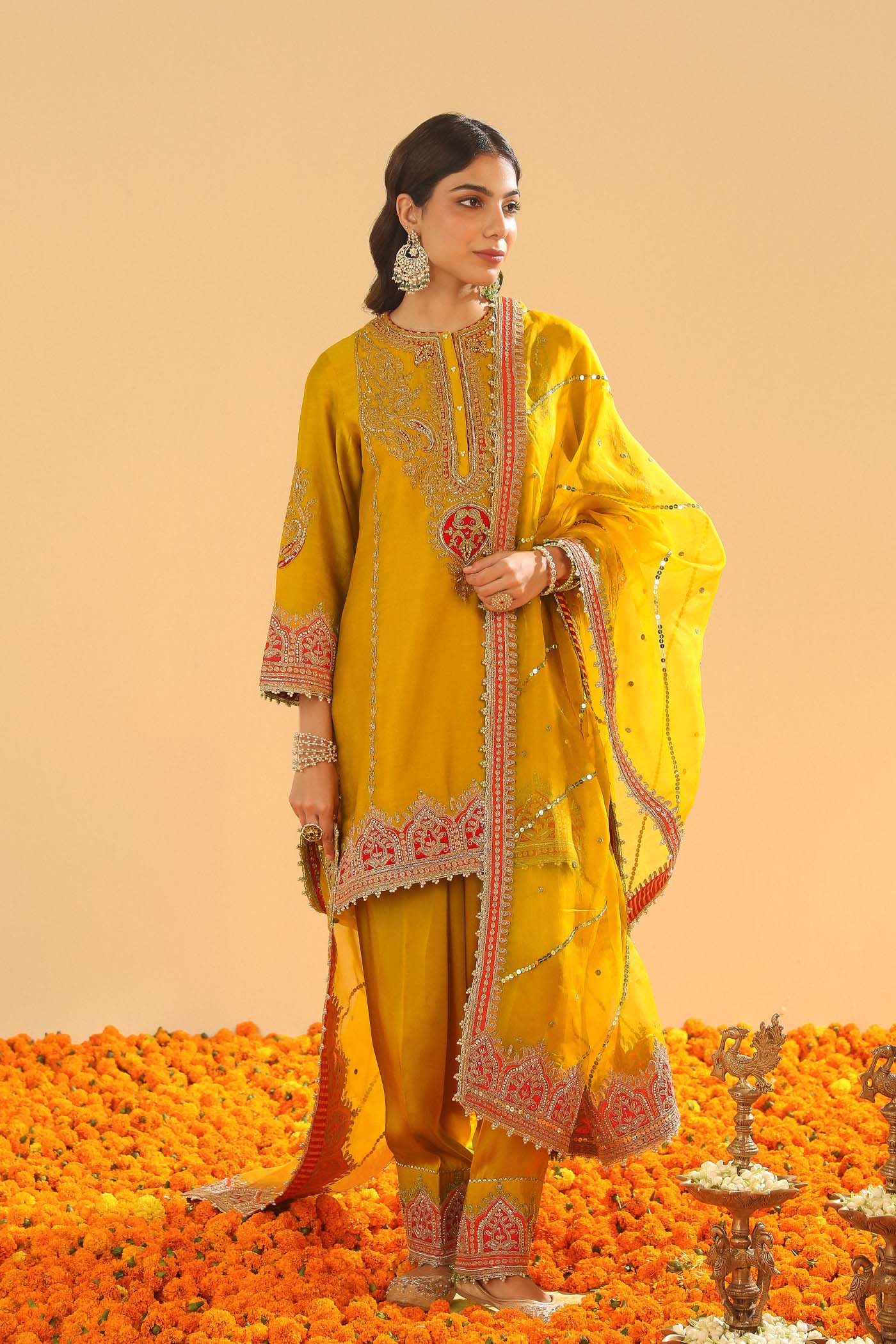 Mirha - Mustard Short Straight Kurta with Salwar