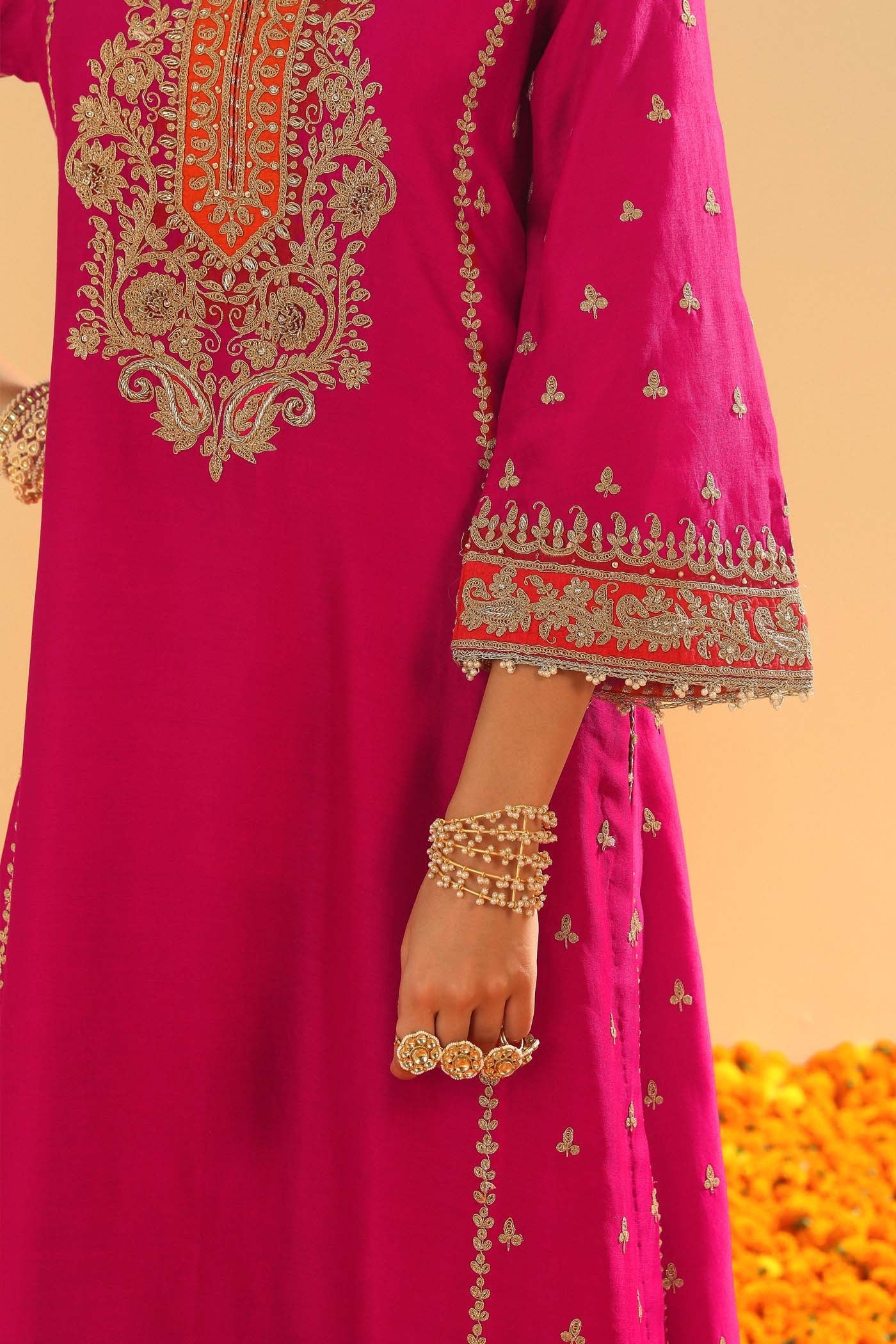 Aamish - Hotpink Long A-line Kurta with Palazzo (Lxrts)