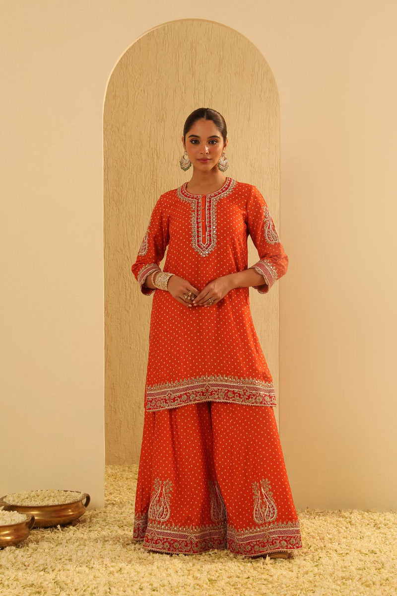 Hoorain - Orange Kurta with Sharara and Dupatta