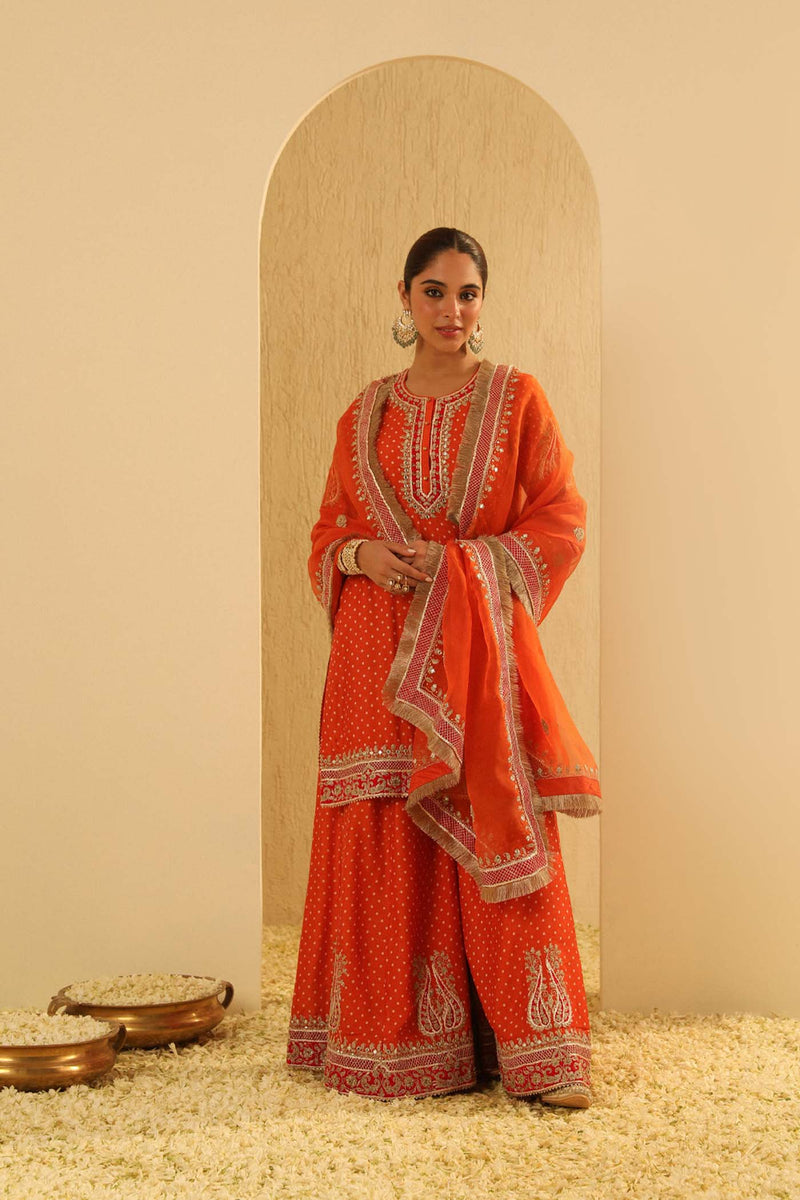Hoorain - Orange Kurta with Sharara and Dupatta