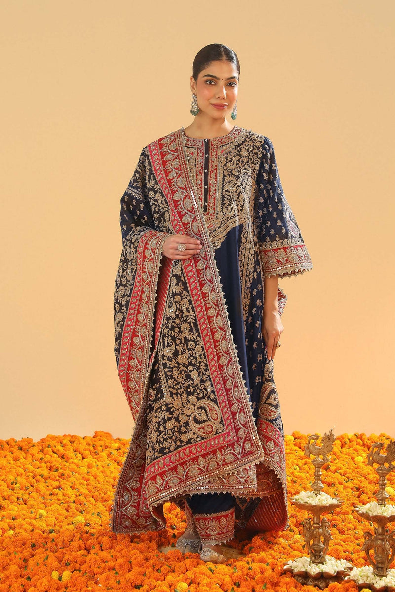 Hana - Deep Blue Long Kalidaar Chauga with Salwar (Lxrts)