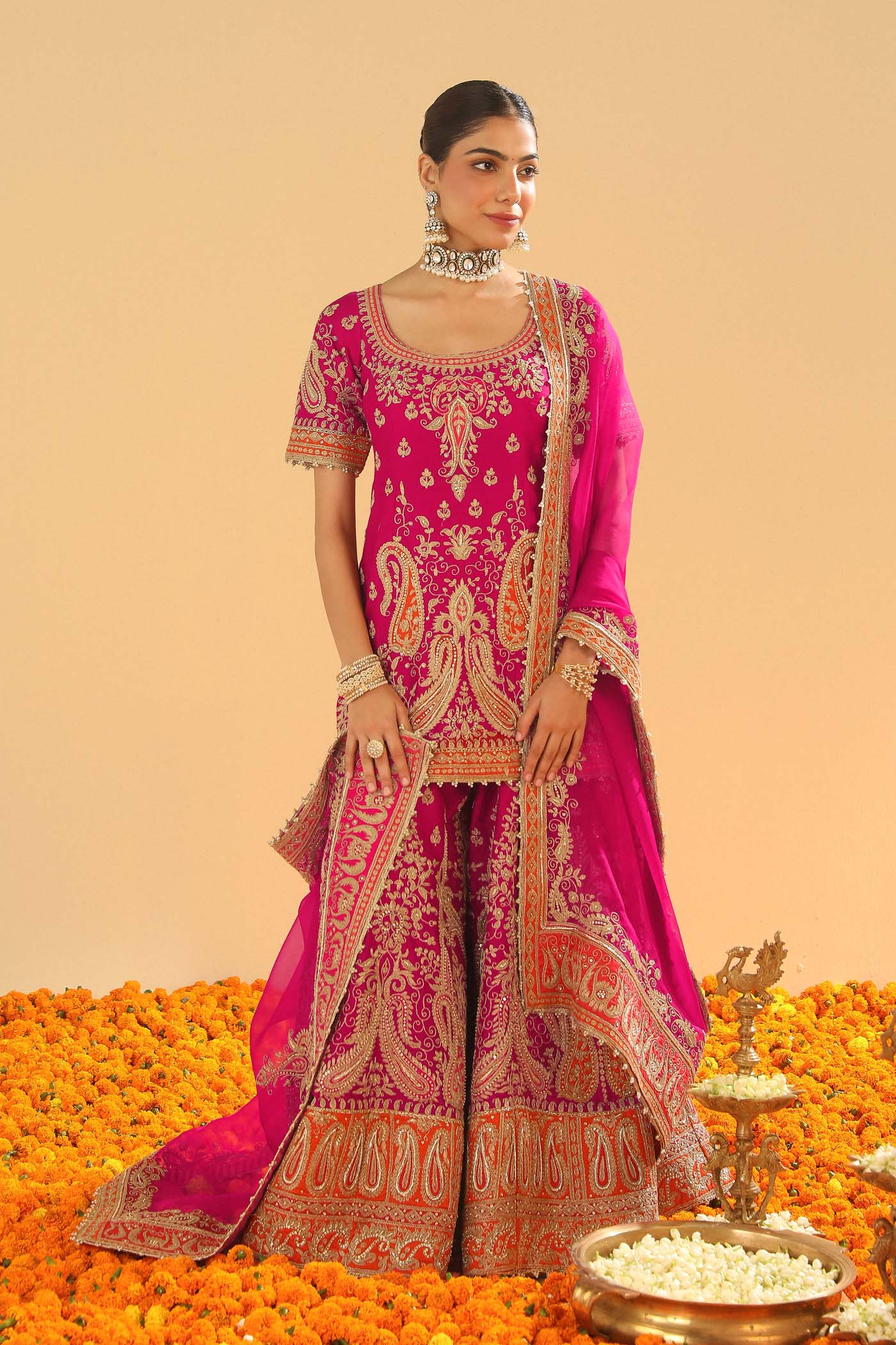 Ishwa - Hotpink Kurta with Sharara