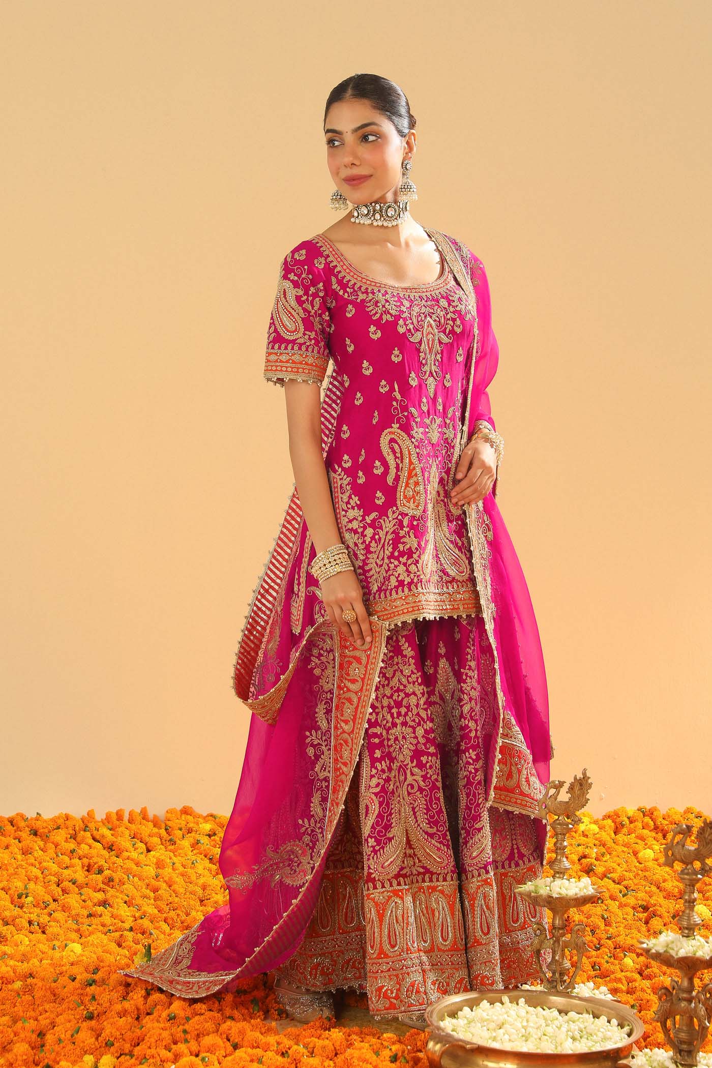 Ishwa - Hotpink Kurta with Sharara (Lxrts)