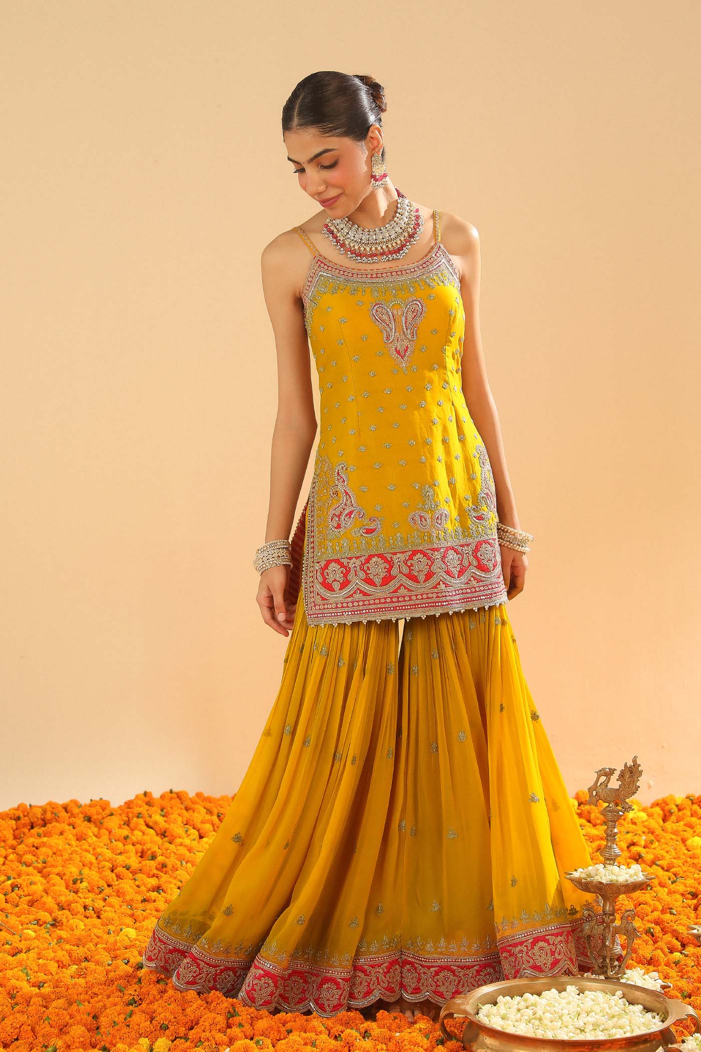 Mehan - Mustard Short Kurta with Garara