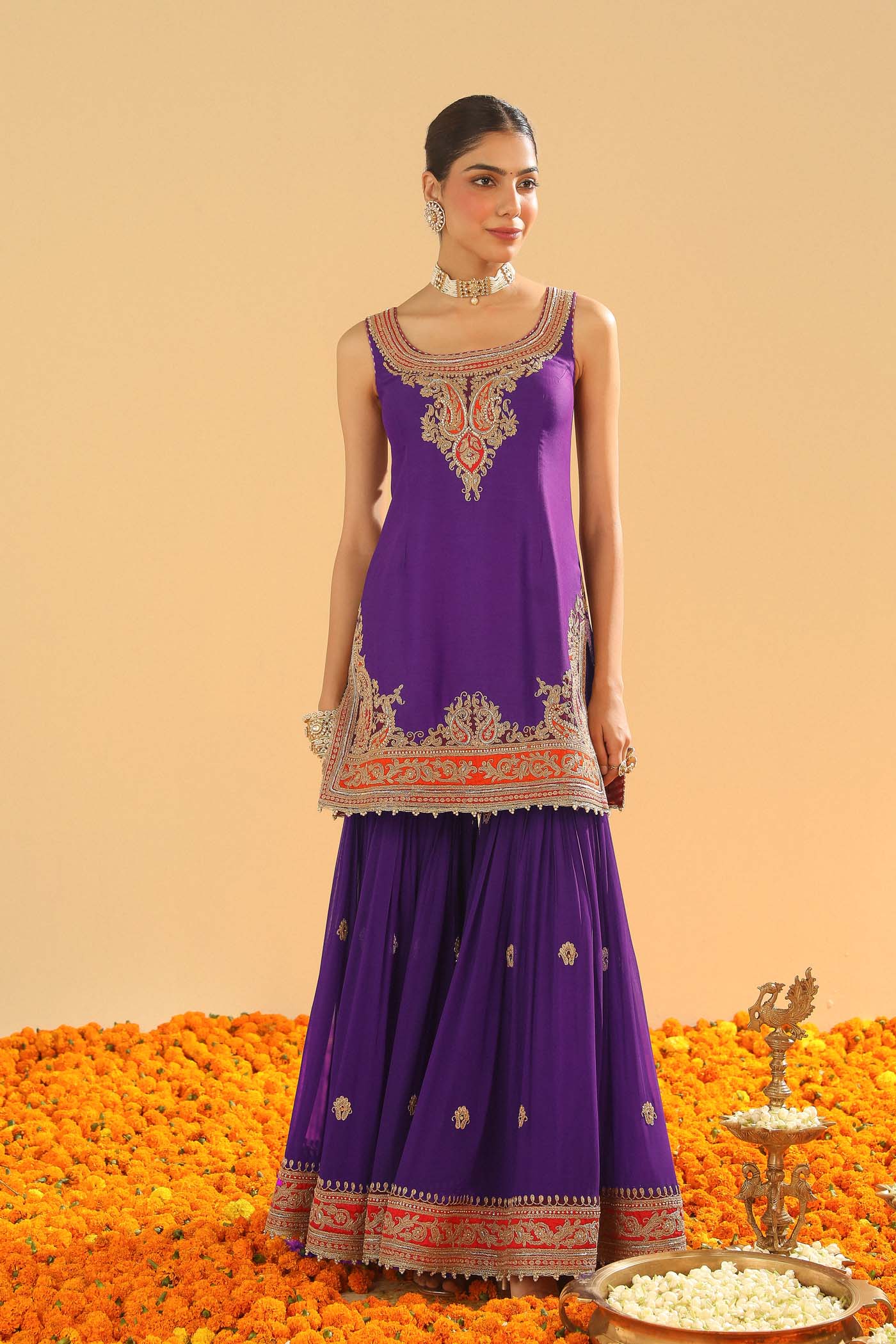 Maziyah - Deep Purple Short Kurta with Garara (Lxrts)