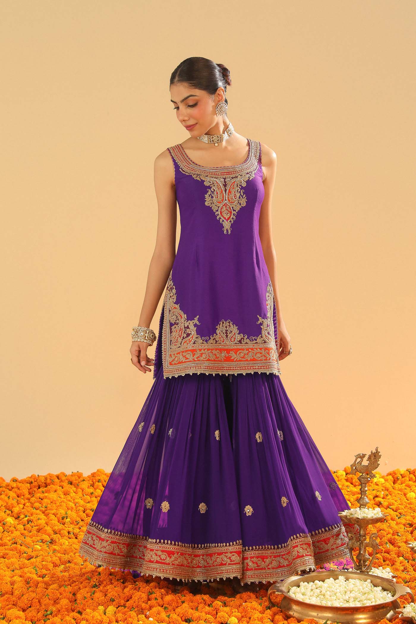 Maziyah - Deep Purple Short Kurta with Garara (Lxrts)