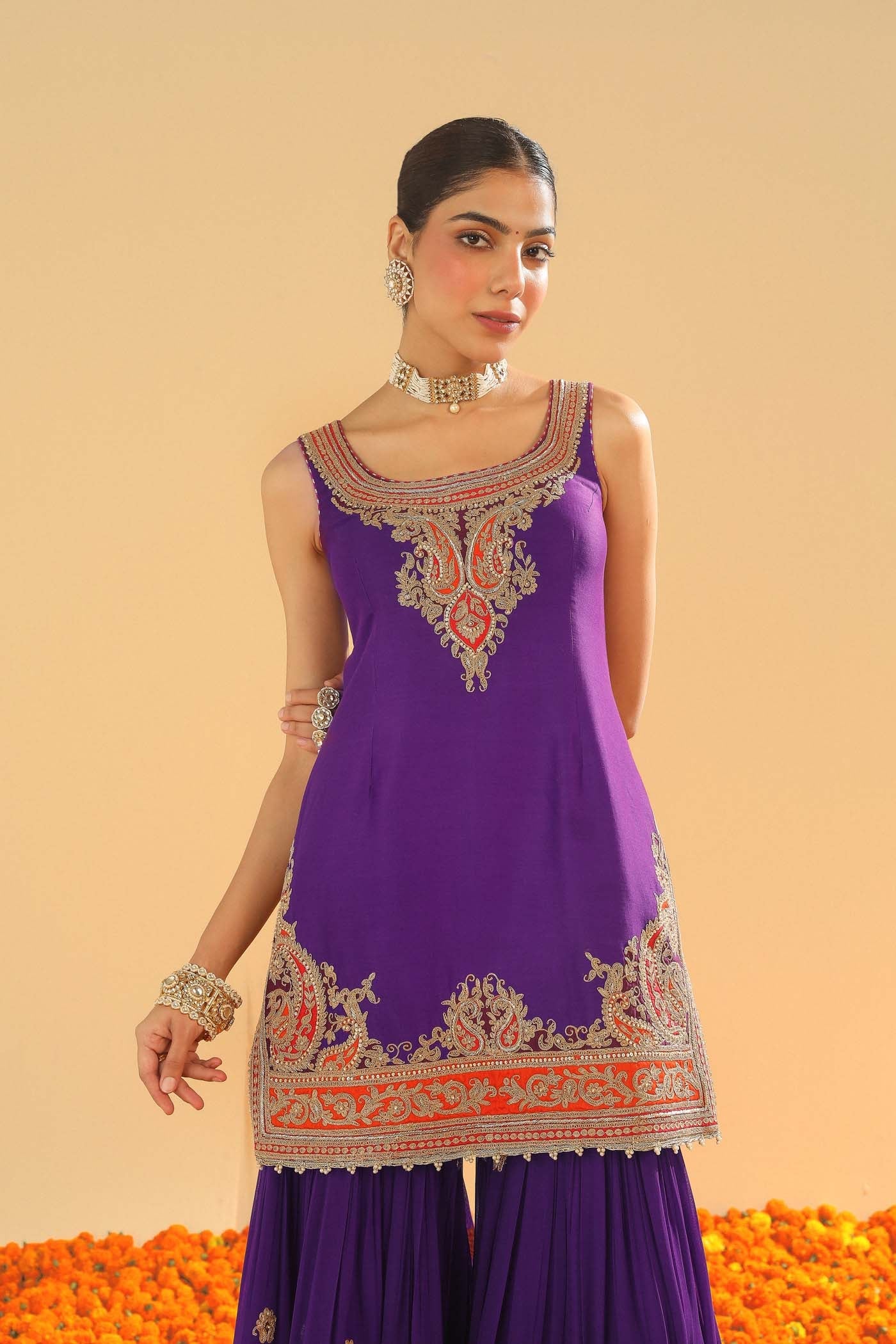 Maziyah - Deep Purple Short Kurta with Garara (Lxrts)