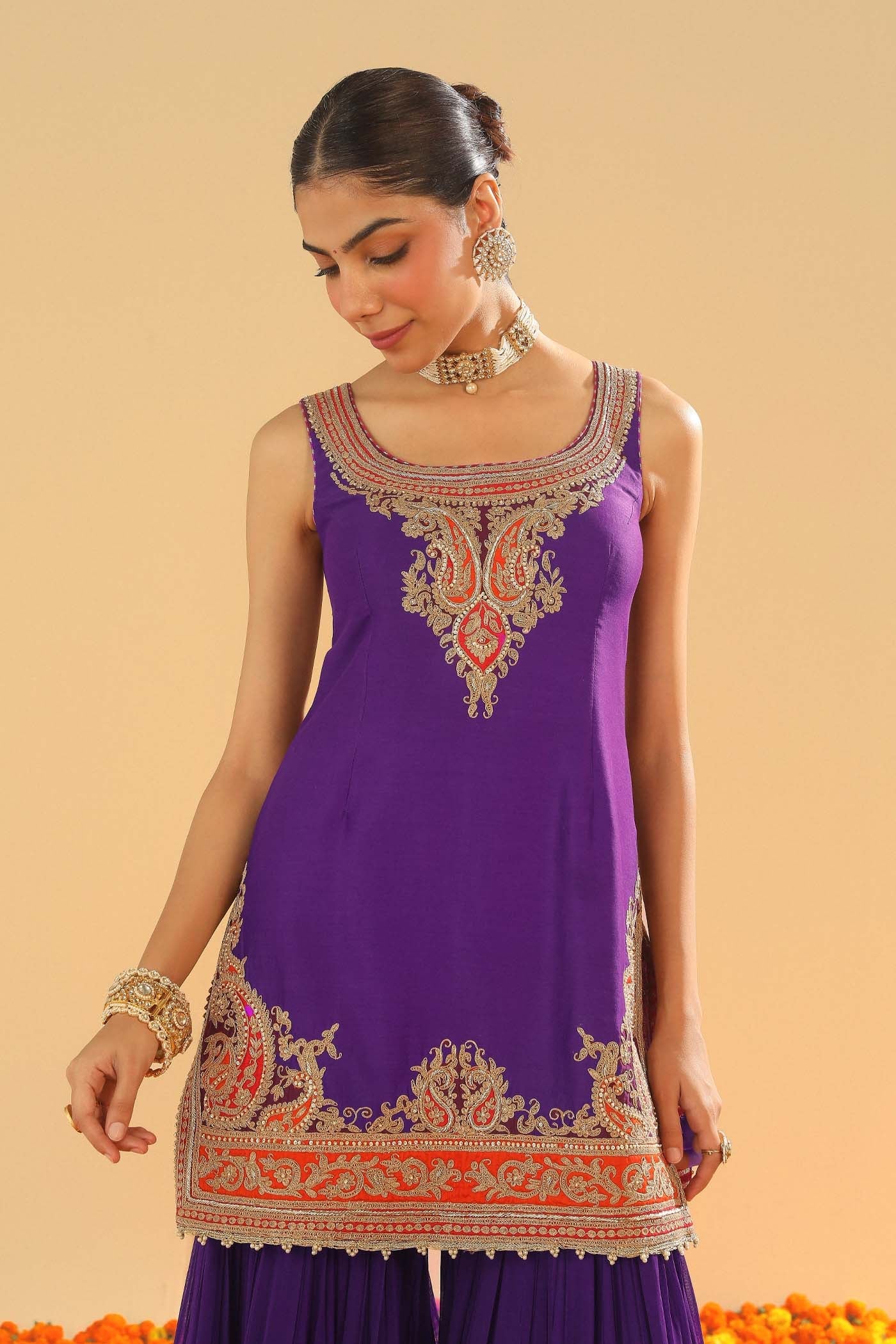 Maziyah - Deep Purple Short Kurta with Garara (Lxrts)