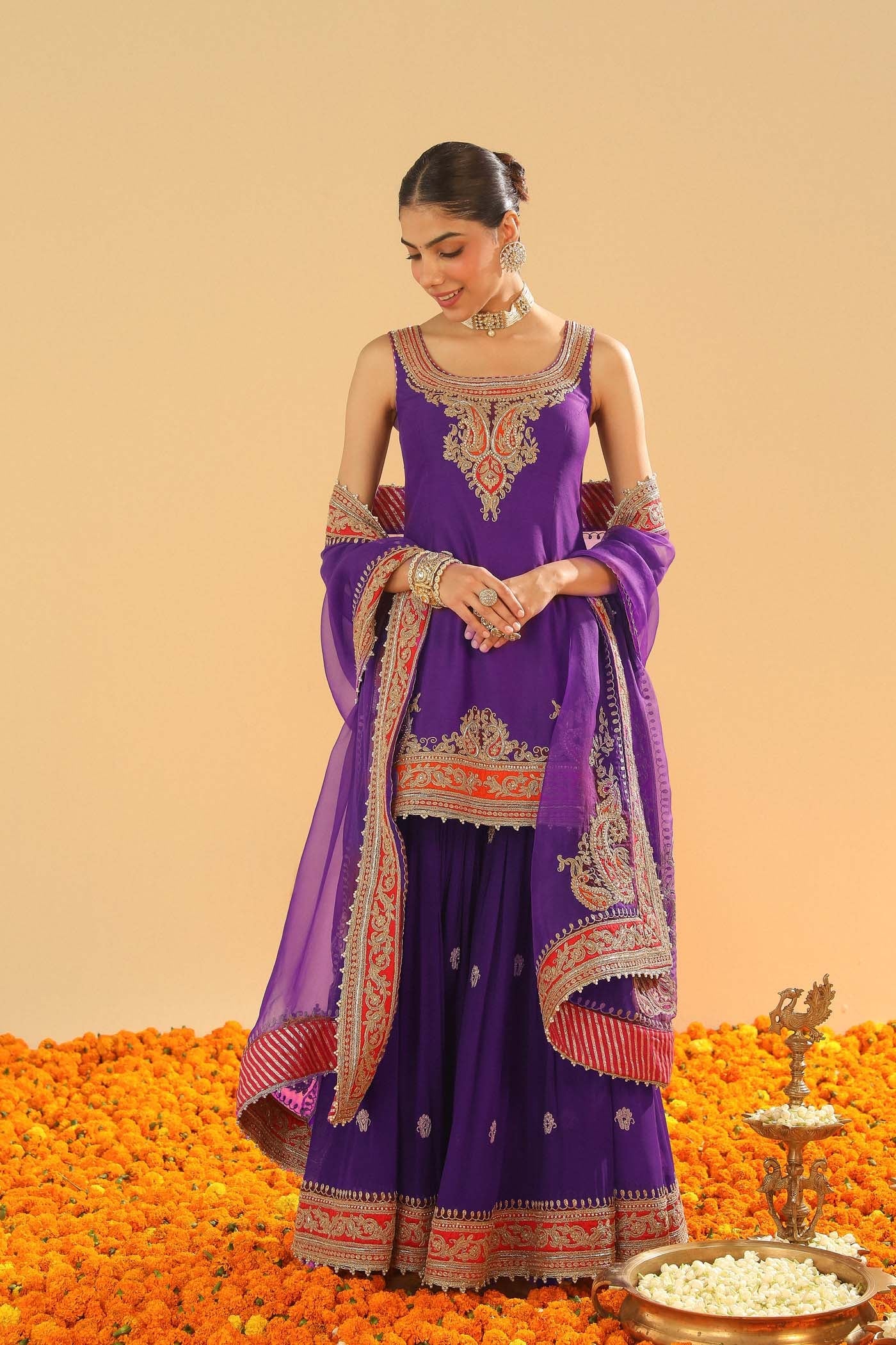 Maziyah - Deep Purple Short Kurta with Garara (Lxrts)