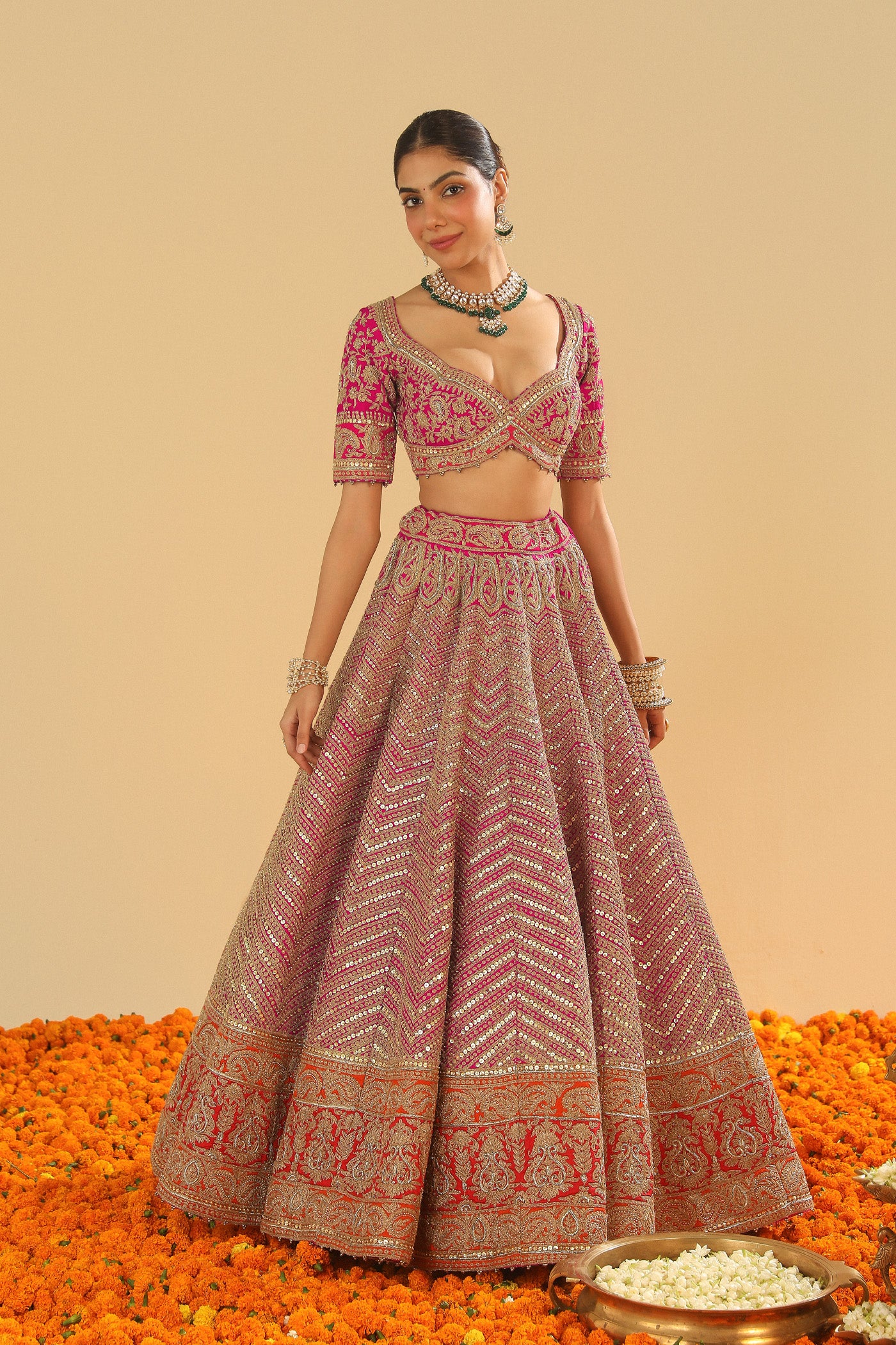 Anahira - Hotpink Blouse with Lehenga and Dupatta