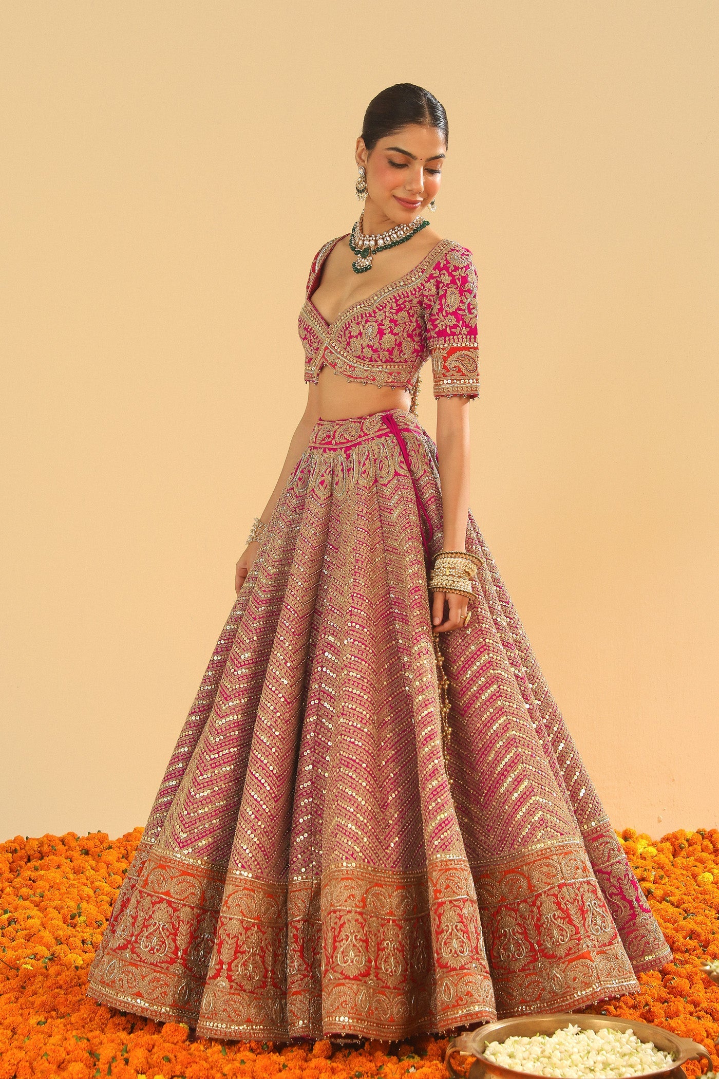 Anahira - Hotpink Blouse with Lehenga and Dupatta (Lxrts)