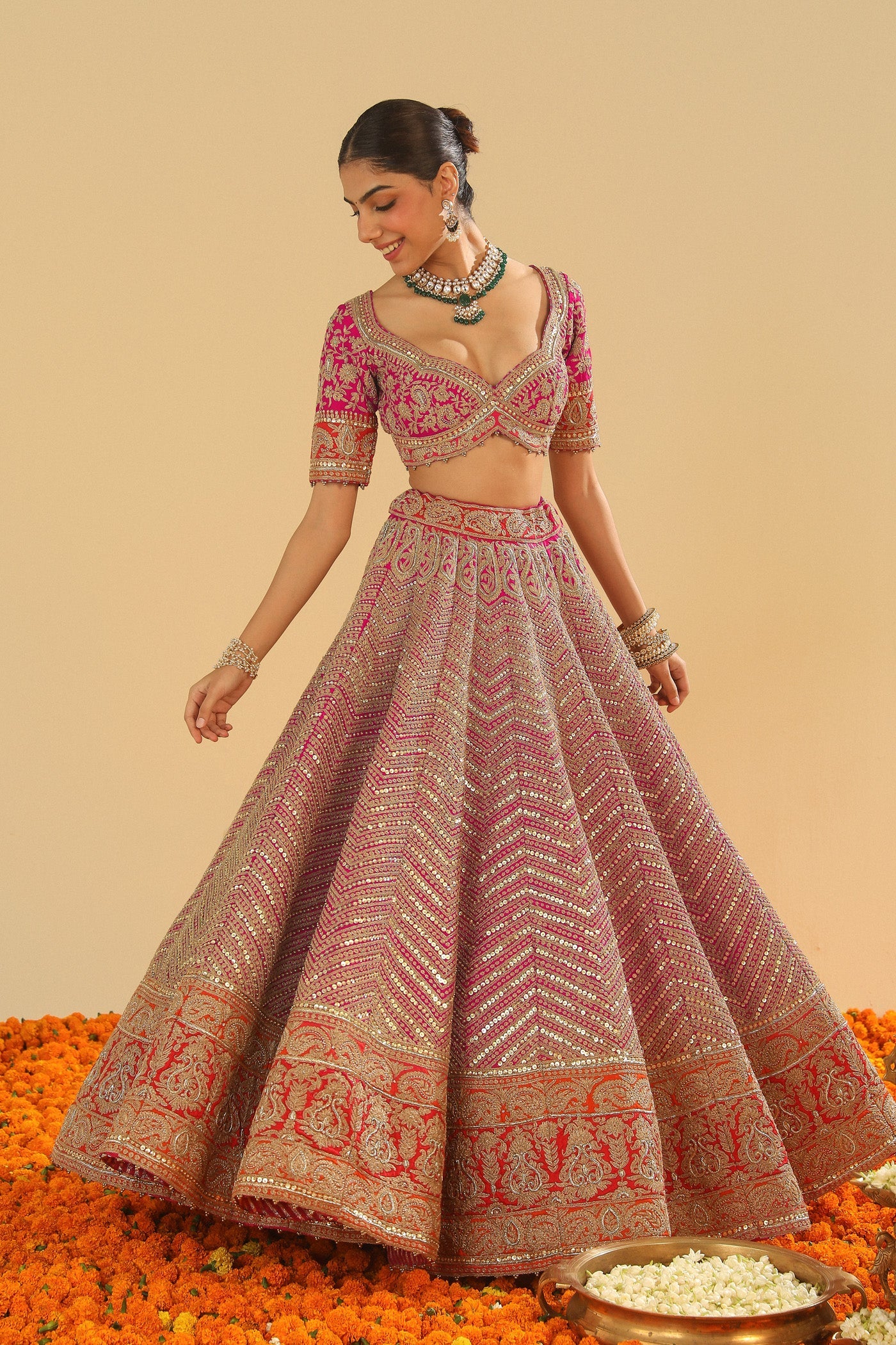 Anahira - Hotpink Blouse with Lehenga and Dupatta (Lxrts)