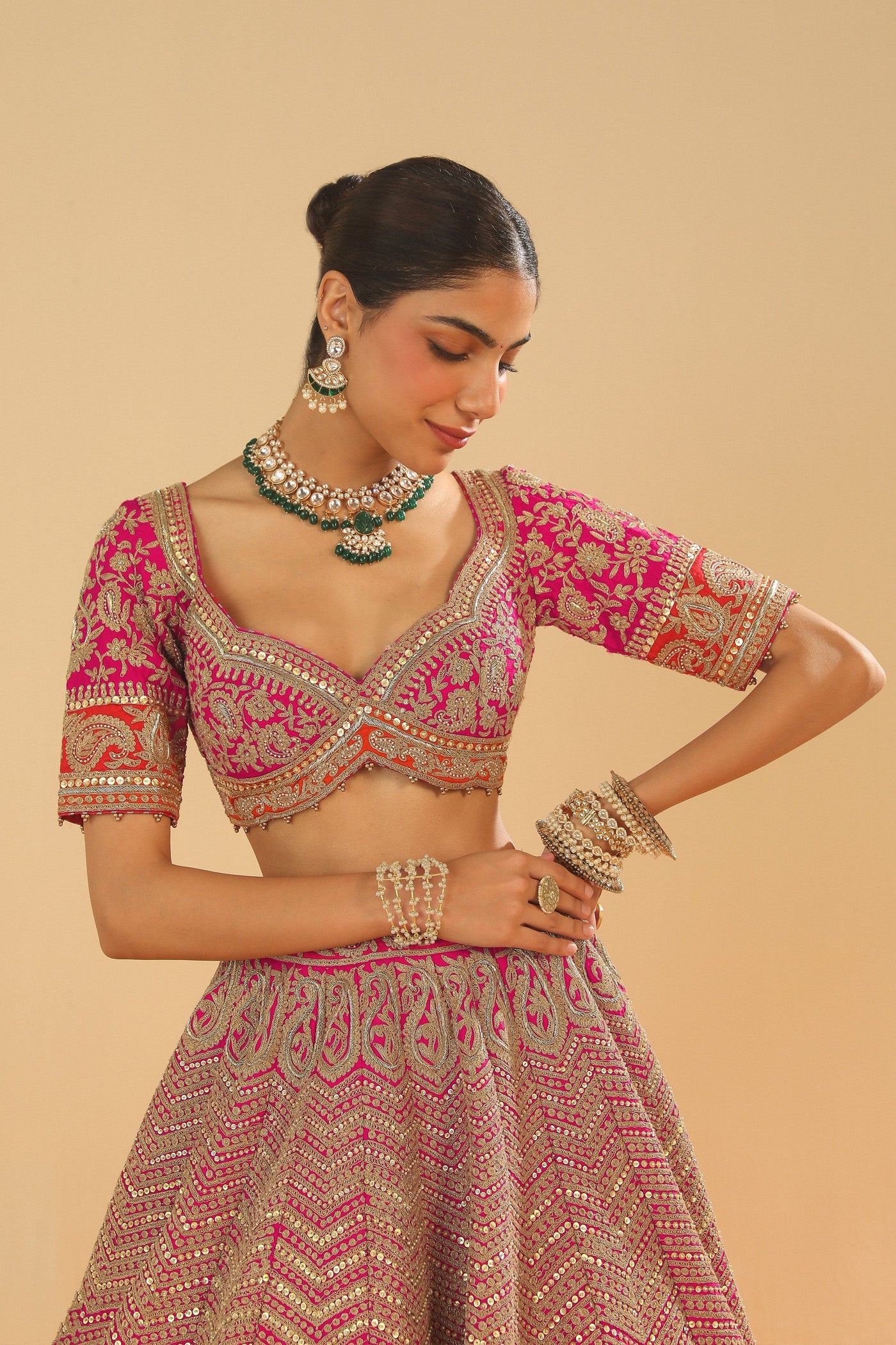 Anahira - Hotpink Blouse with Lehenga and Dupatta (Lxrts)