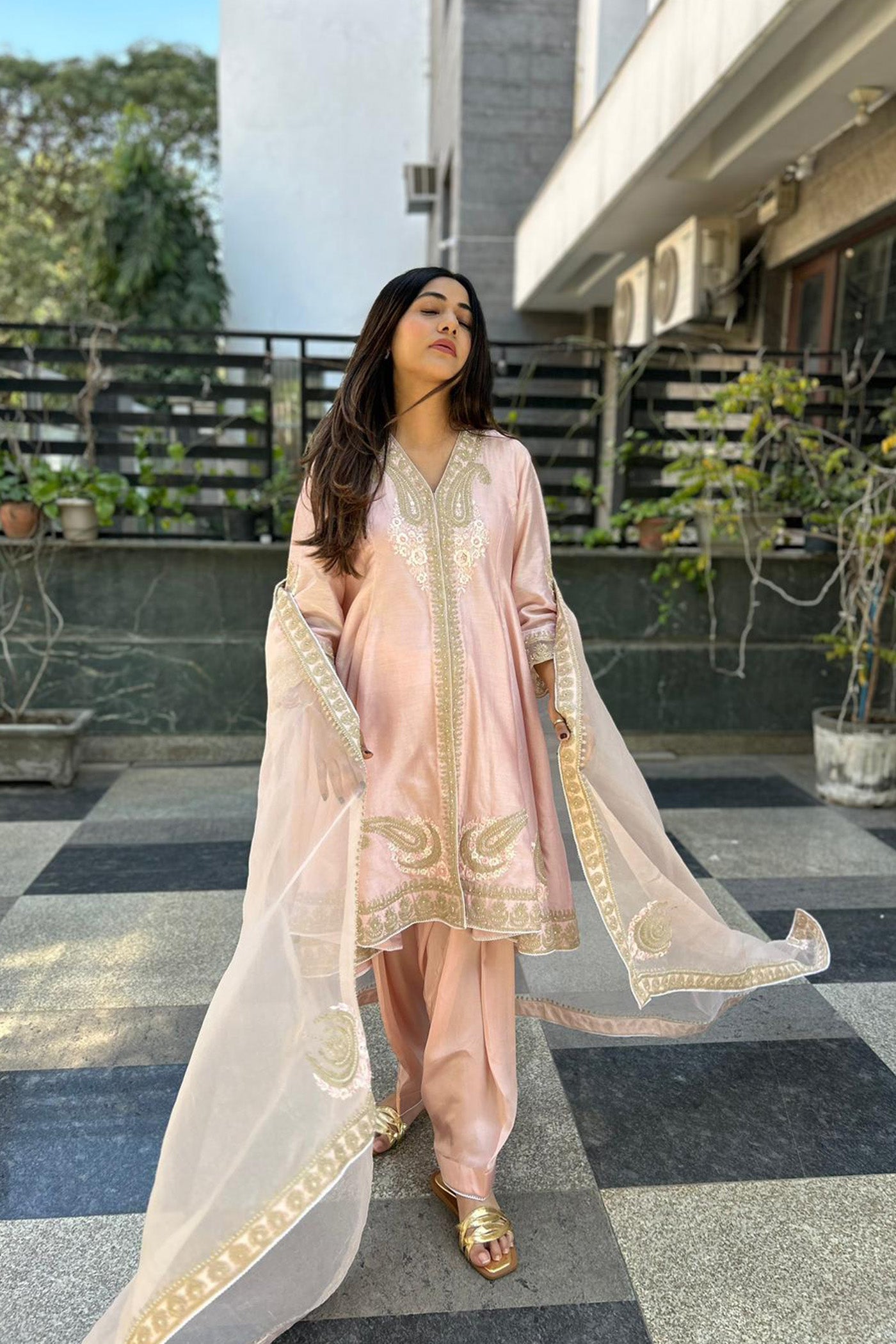 Anisha Sethi Fajr - Blush Pink Short Anarkali with Chooridaar and Dupatta