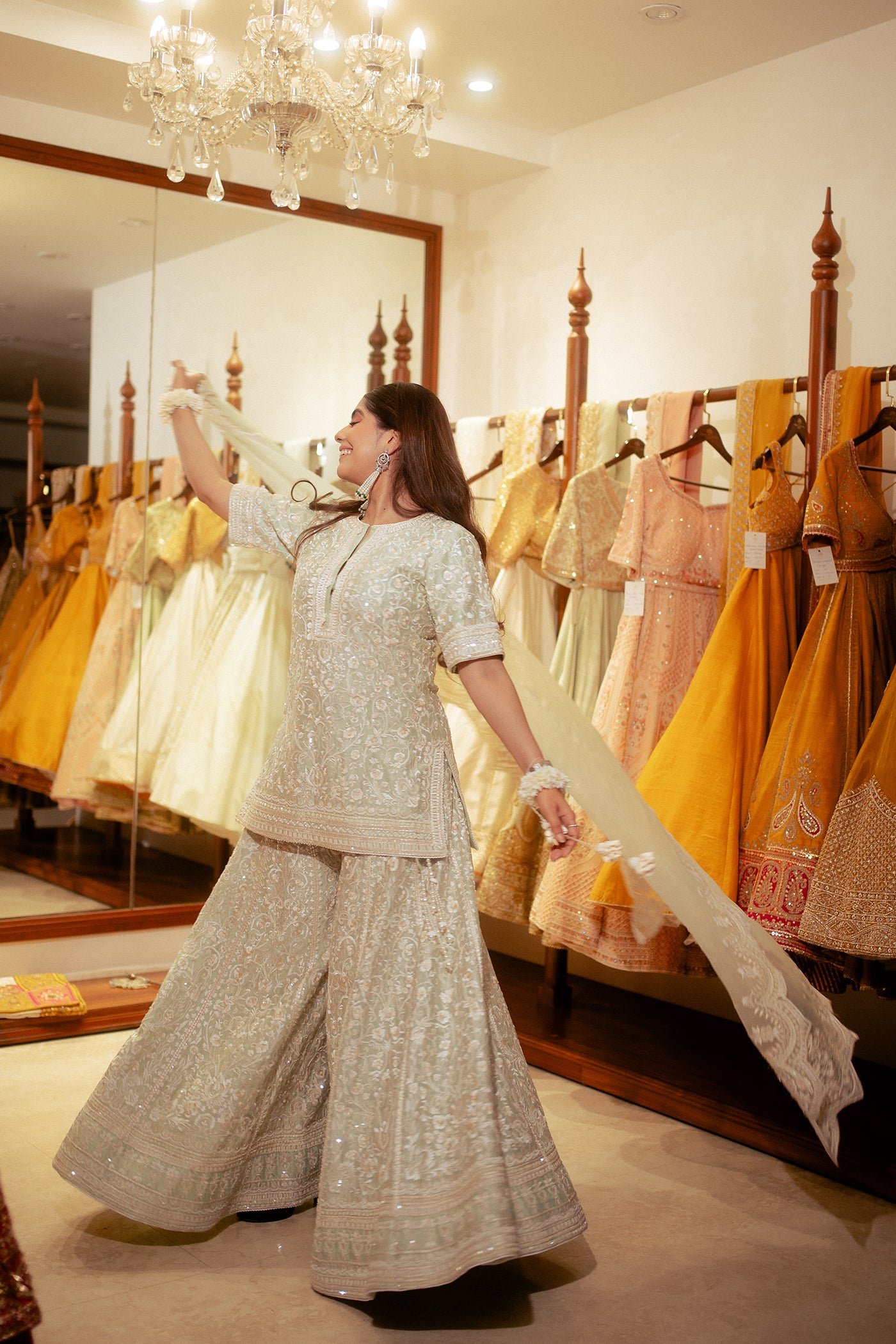 Mehal Kejriwal In HEER - MINT GREEN SHORT KURTA WITH SHARARA AND DUPATTA