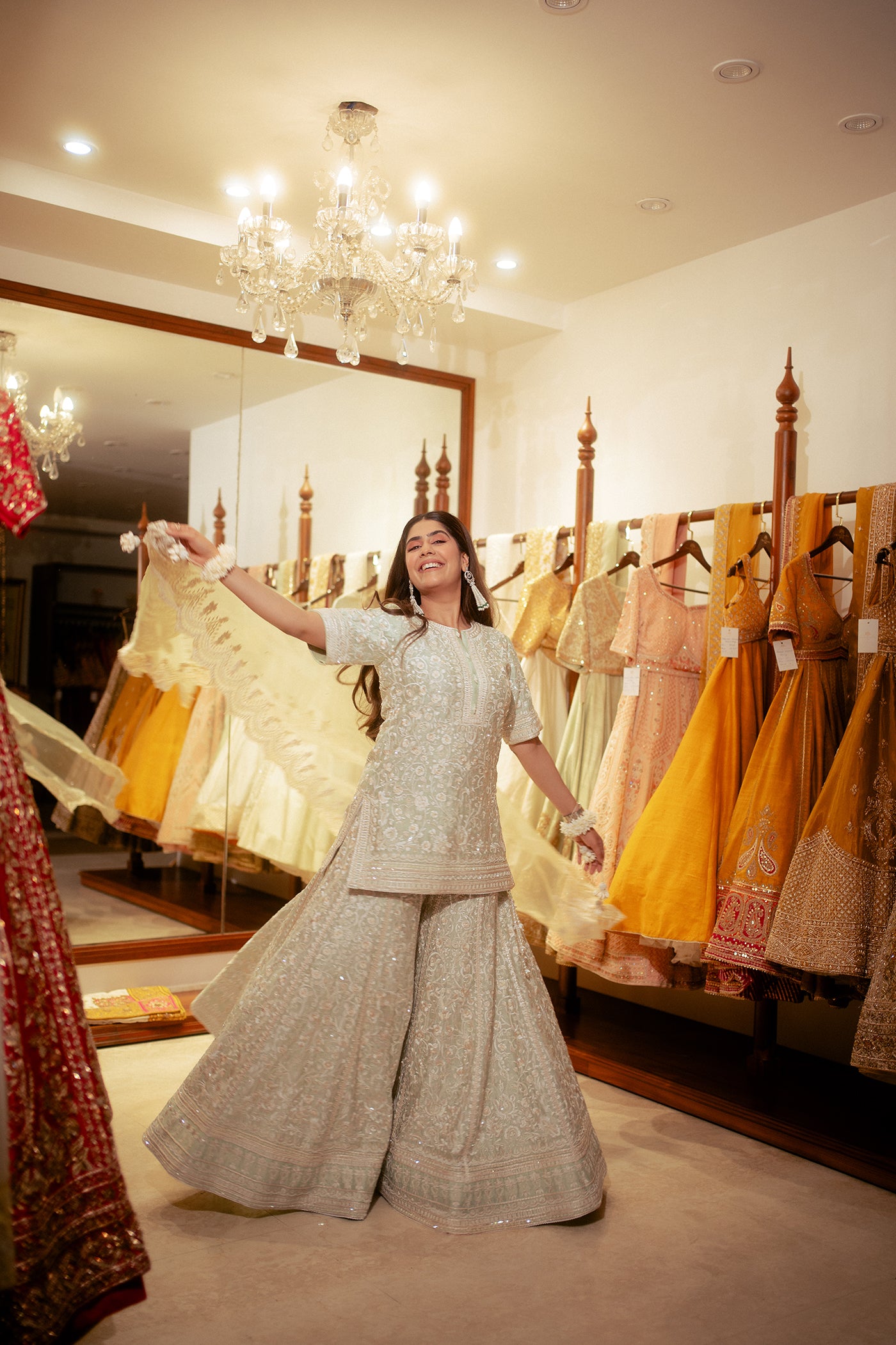 Mehal Kejriwal In HEER - MINT GREEN SHORT KURTA WITH SHARARA AND DUPATTA
