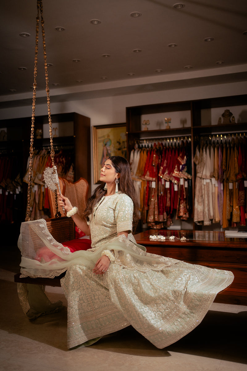 Mehal Kejriwal In HEER - MINT GREEN SHORT KURTA WITH SHARARA AND DUPATTA