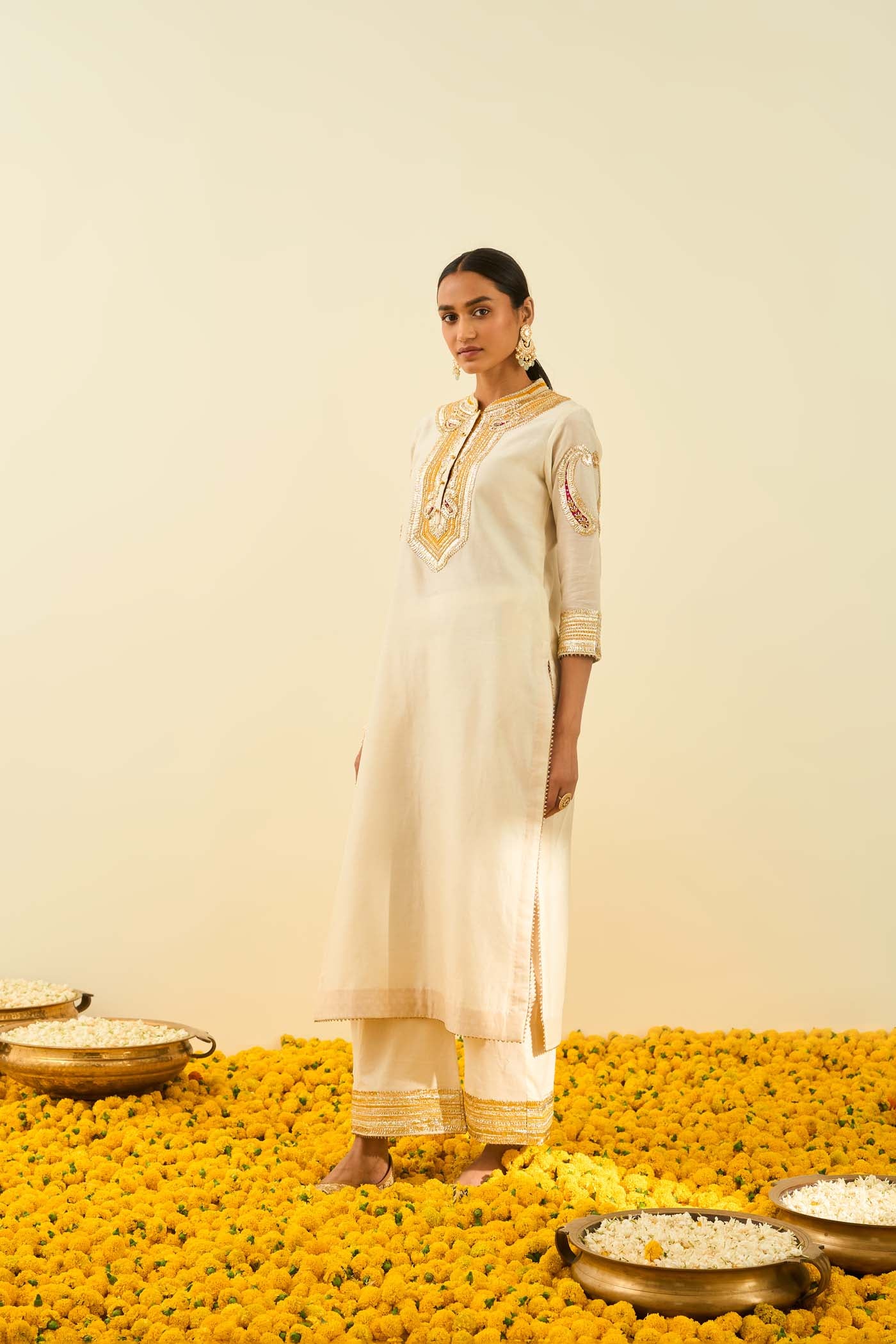 Aliyah- Daisy Ivory straight long kurta with palazzo