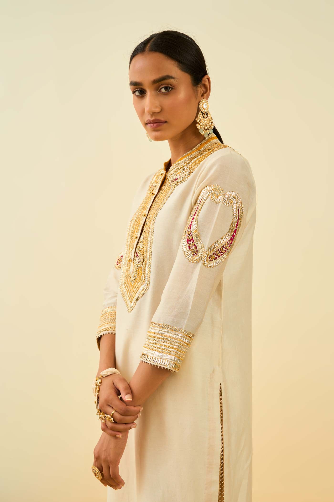 Aliyah- Daisy Ivory straight long kurta with palazzo