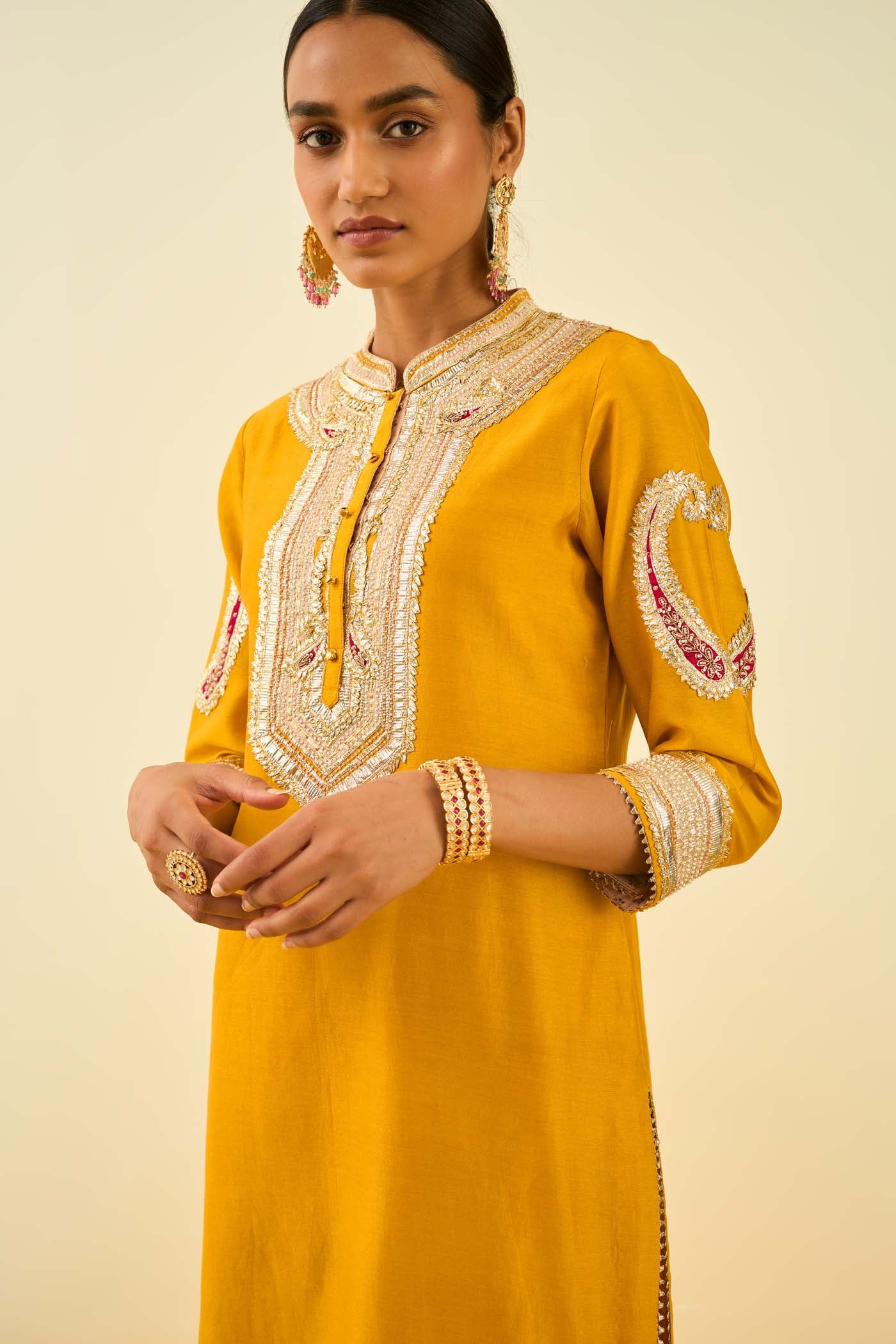 Aliyah- Glaze Mustard straight long kurta with palazzo