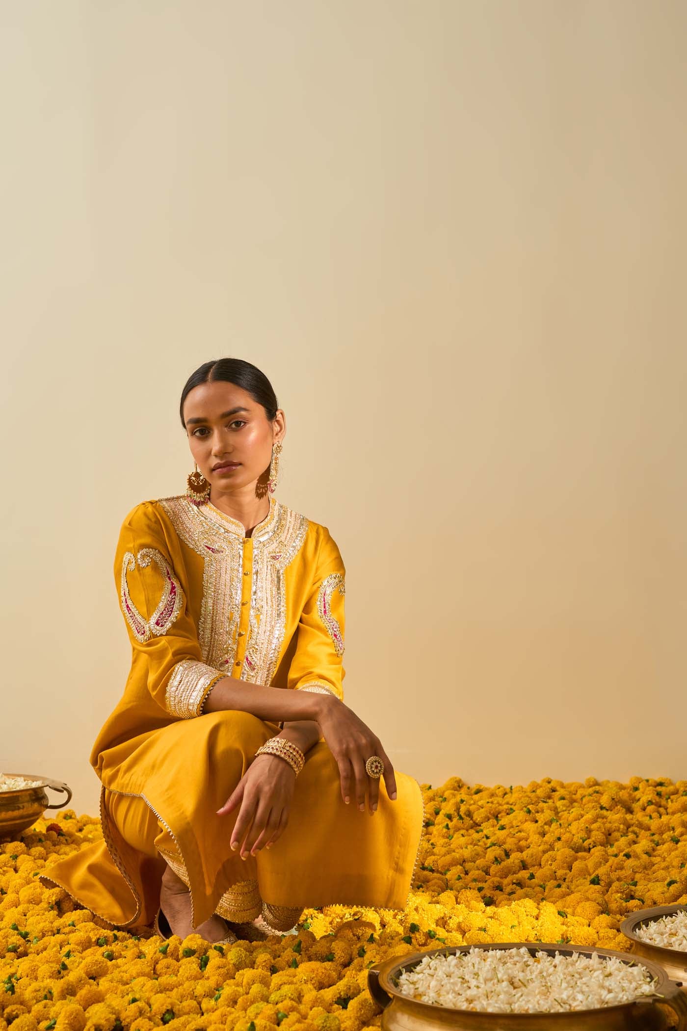 Aliyah- Glaze Mustard straight long kurta with palazzo