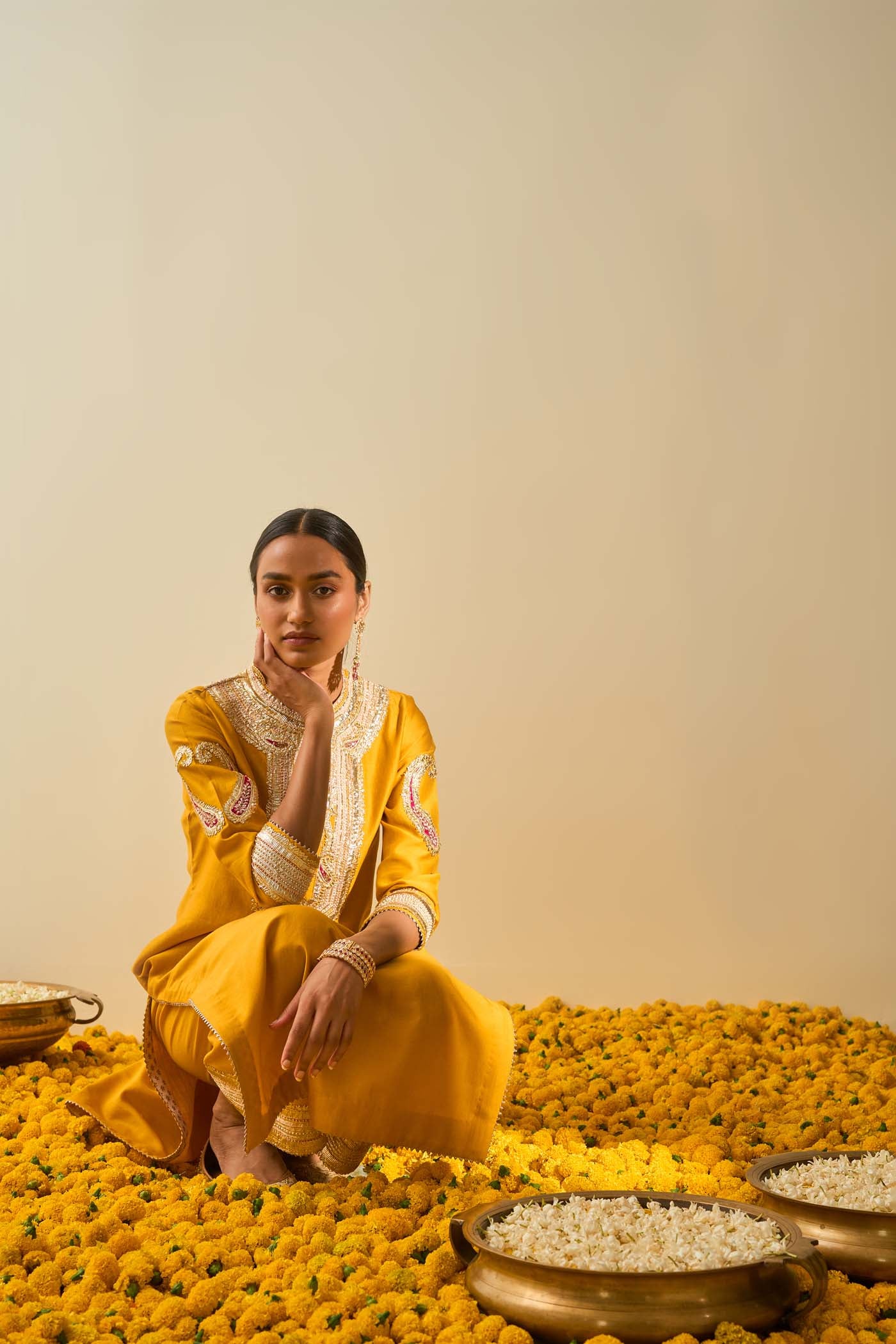 Aliyah- Glaze Mustard straight long kurta with palazzo