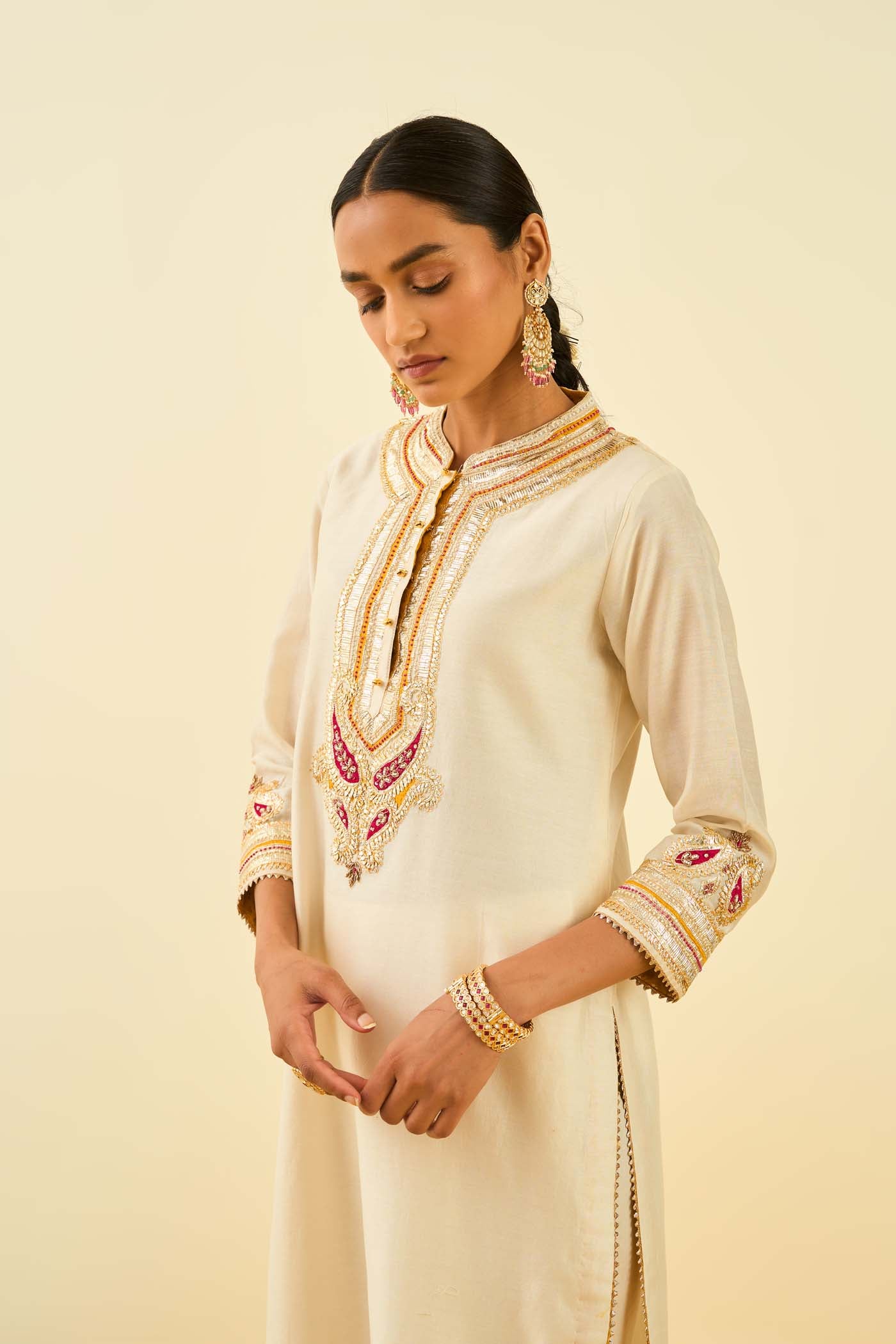 Arisah- Daisy Ivory straight long kurta with palazzo