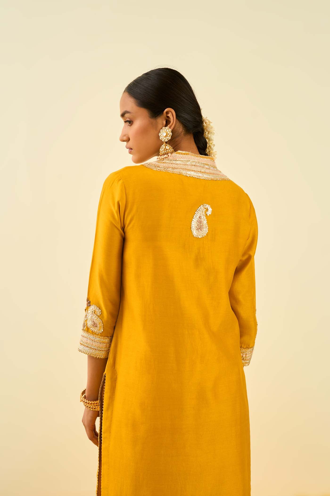 Arisah- Glaze Mustard straight long kurta with palazzo