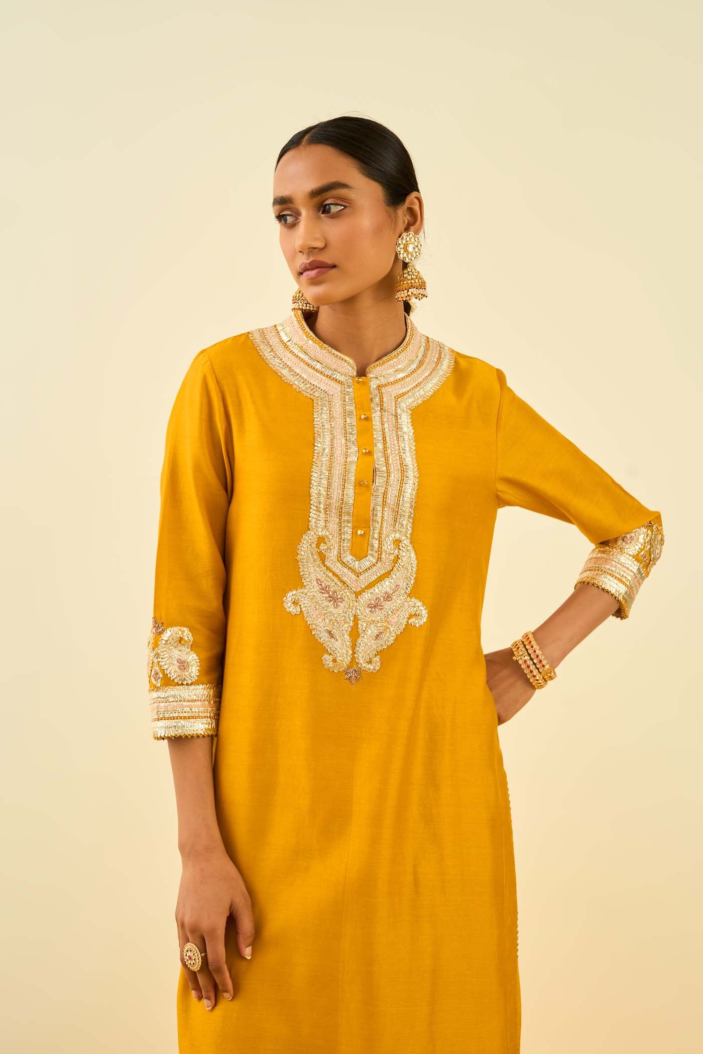 Arisah- Glaze Mustard straight long kurta with palazzo