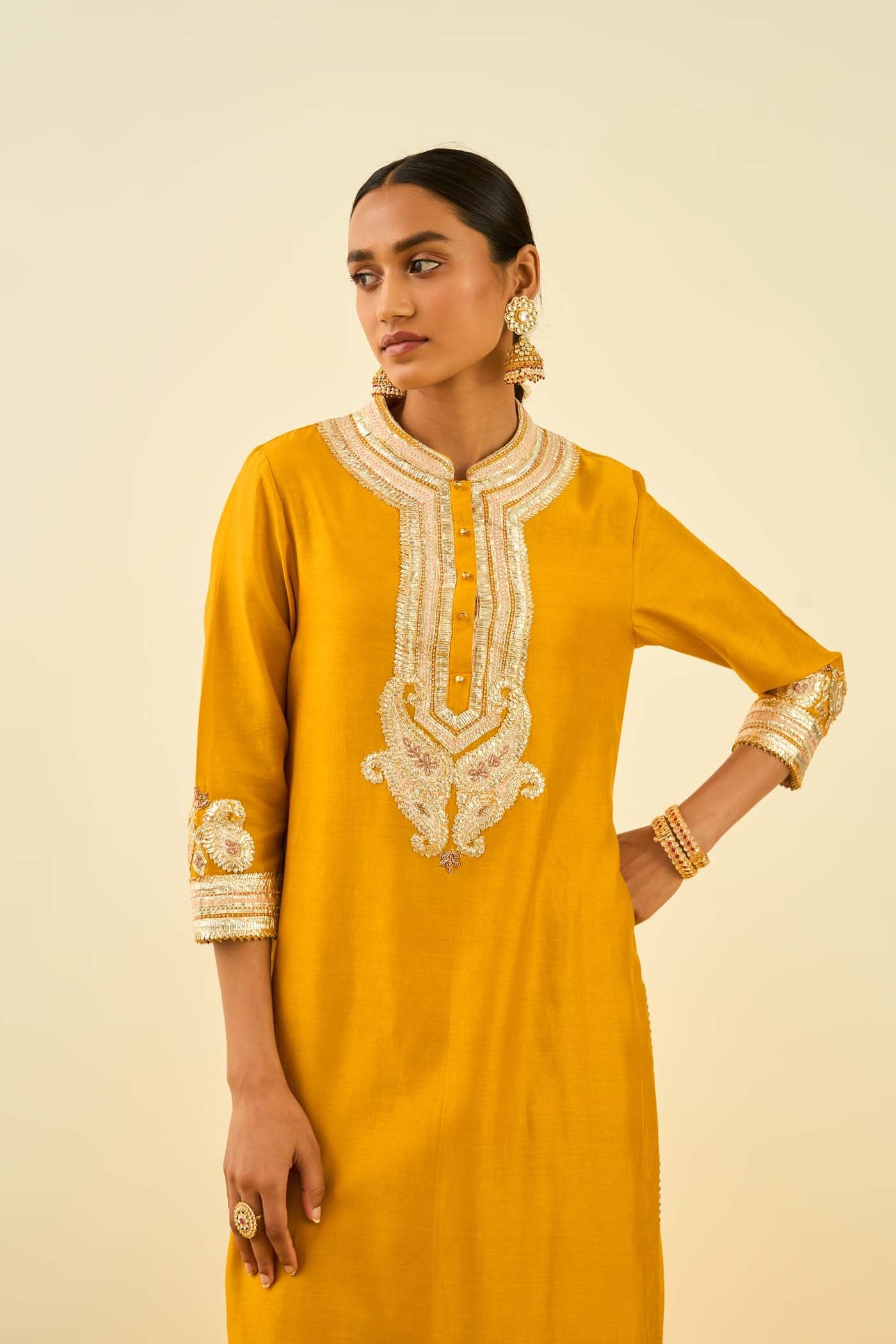 Arisah- Glaze Mustard straight long kurta with palazzo (Lxrts)