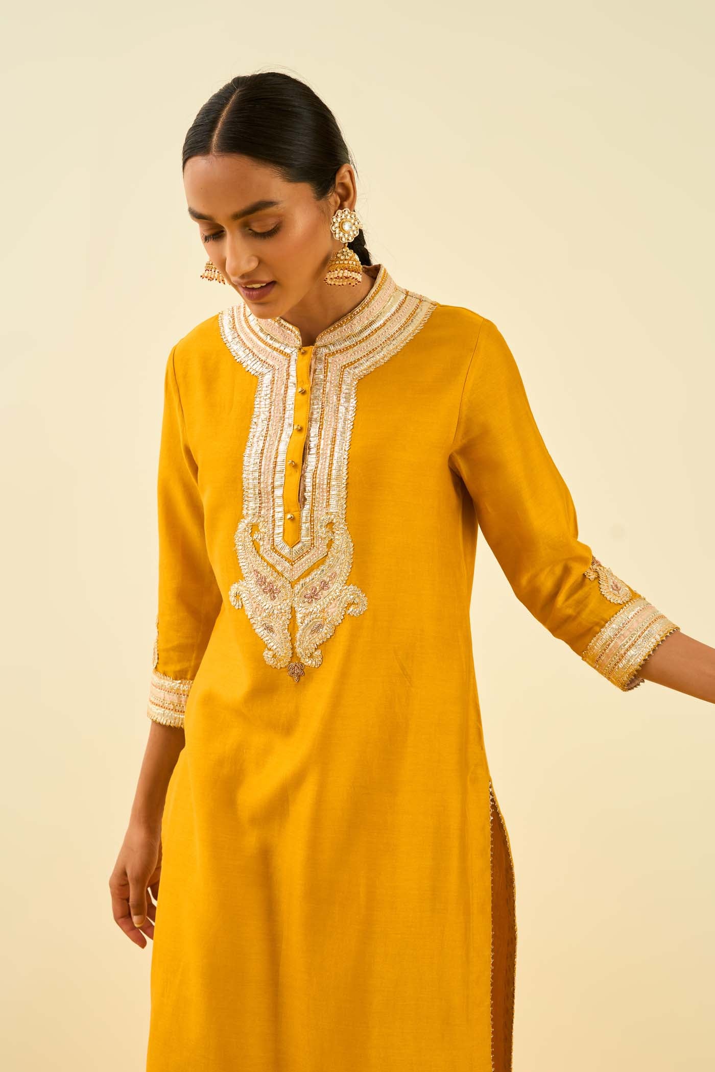 Arisah- Glaze Mustard straight long kurta with palazzo