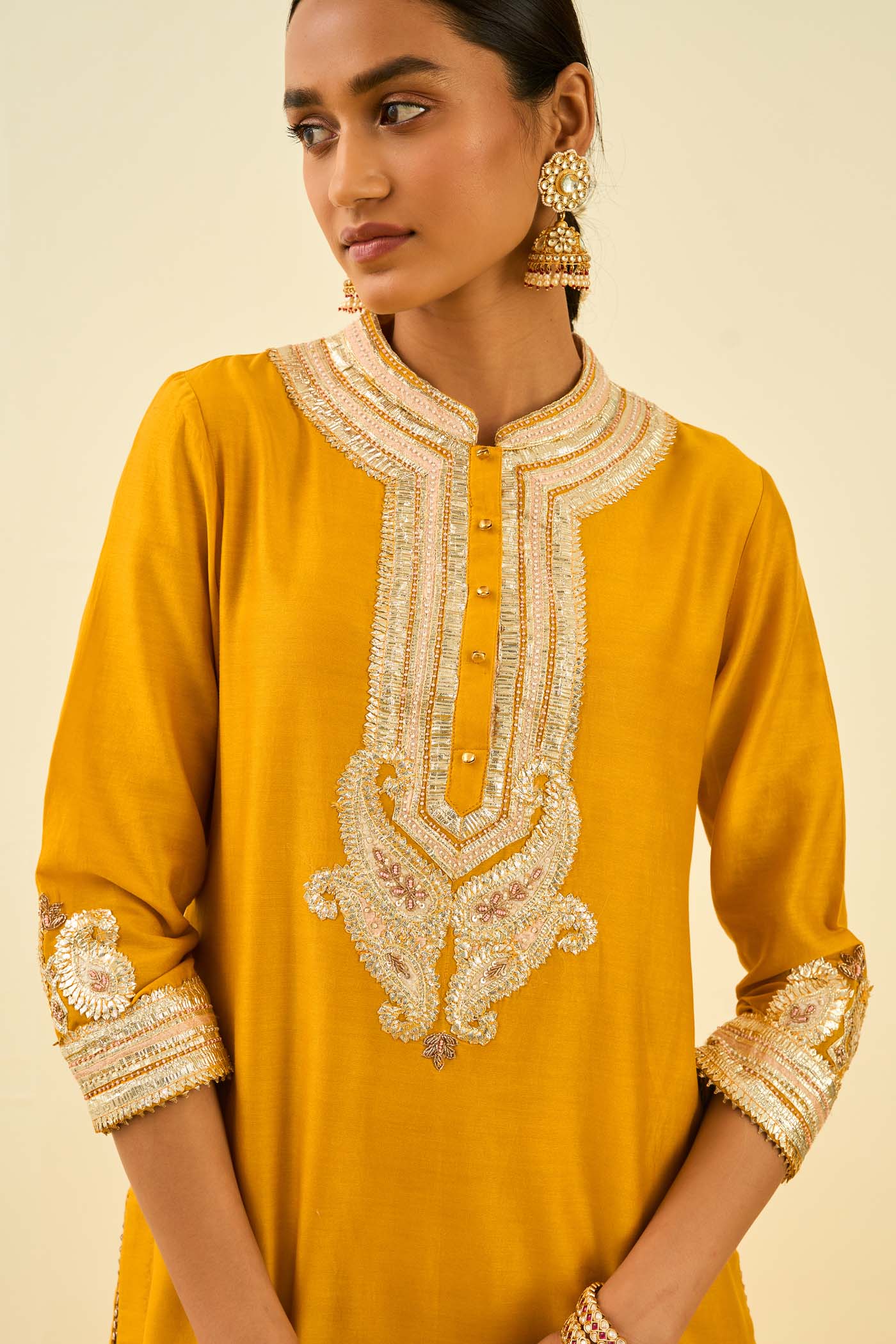 Arisah- Glaze Mustard straight long kurta with palazzo