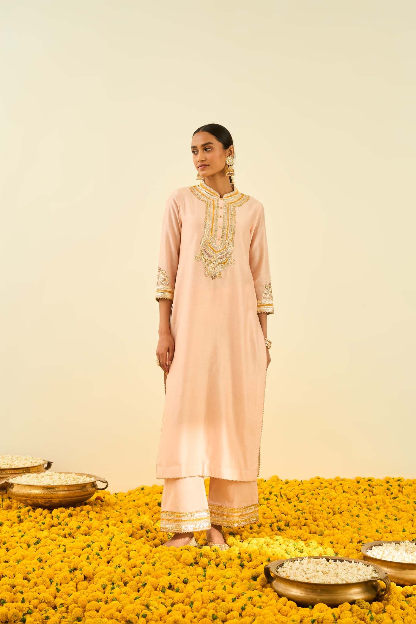 Arisah- Rosepink straight long kurta with palazzo