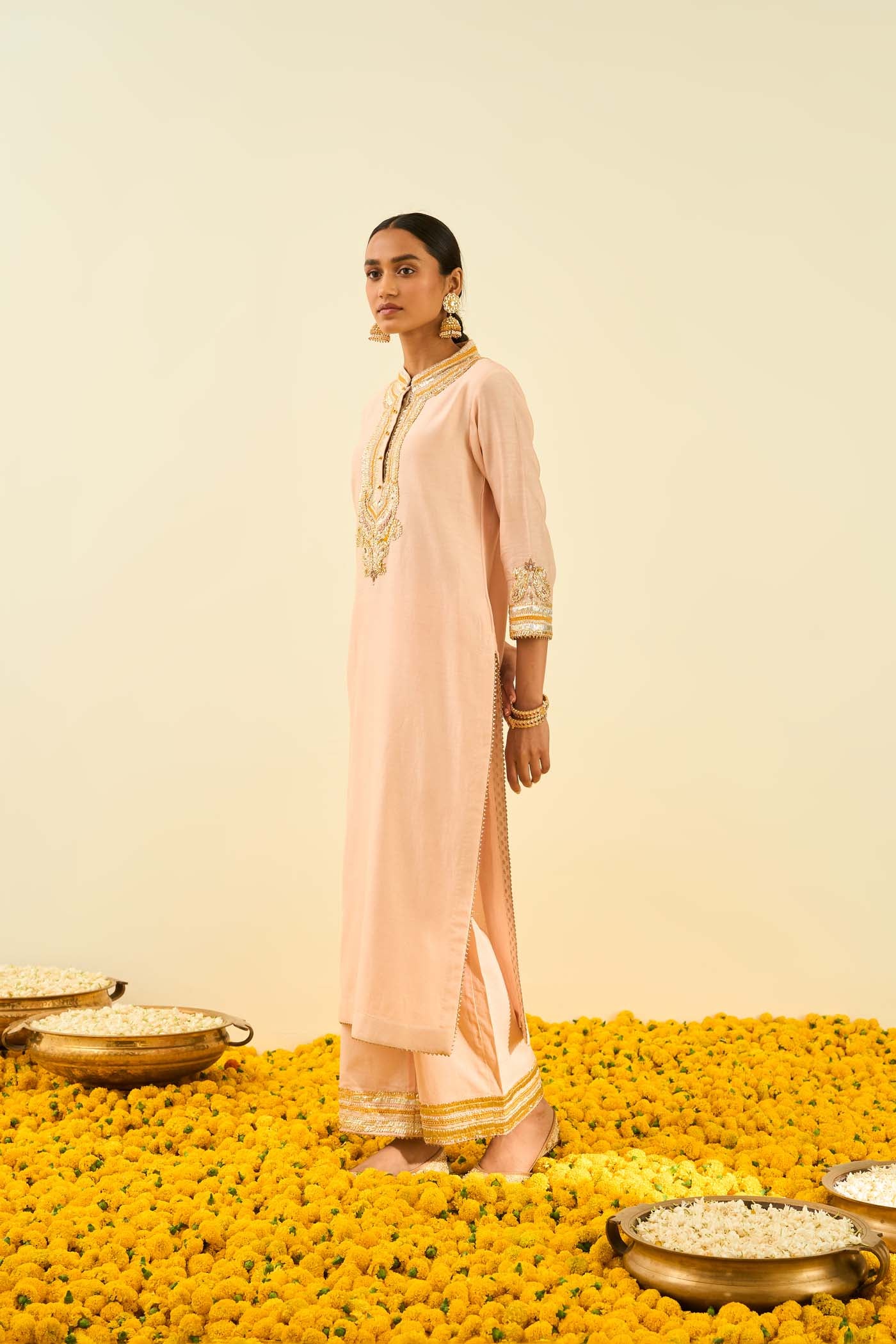 Arisah- Rosepink straight long kurta with palazzo