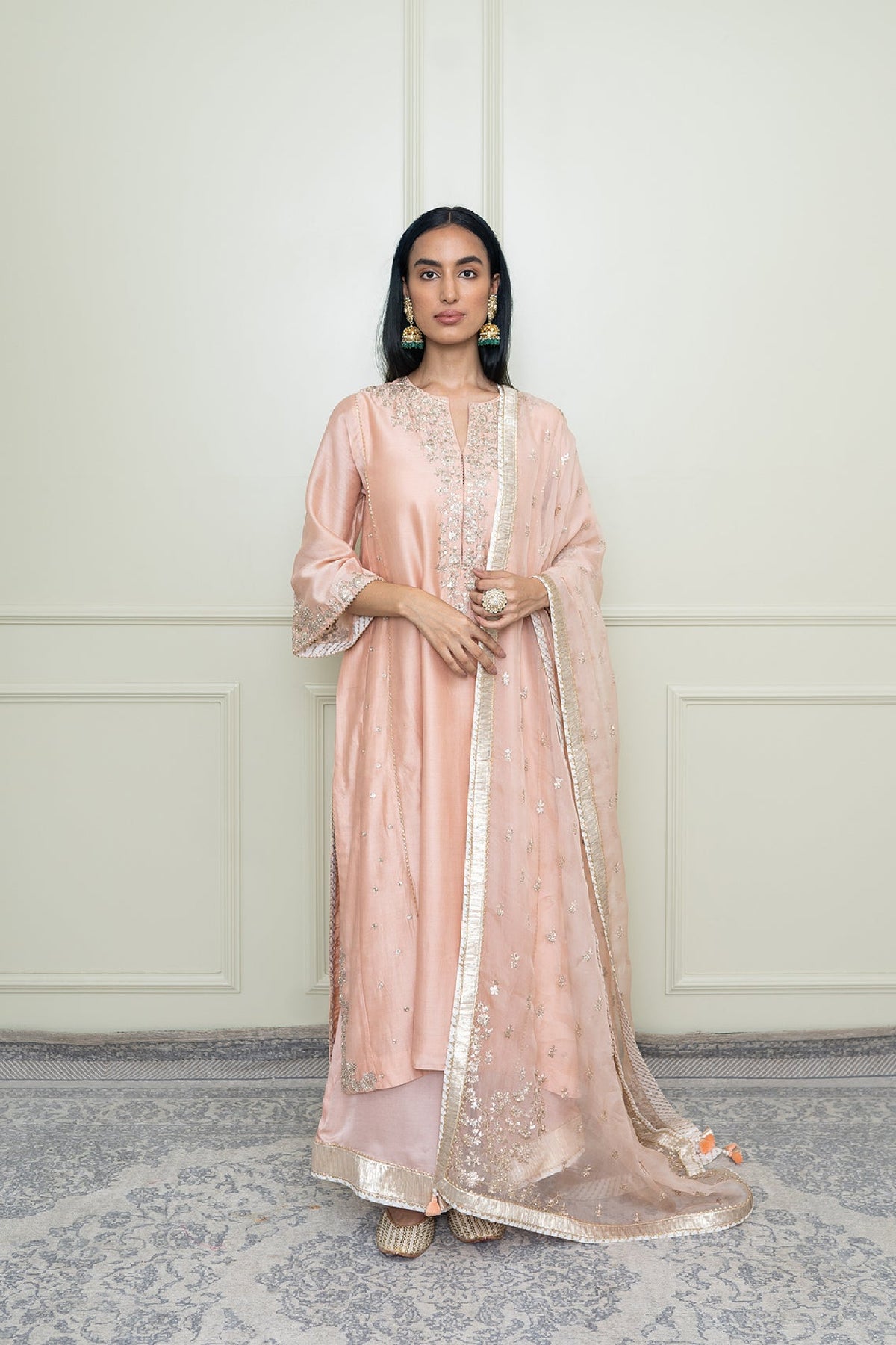 Baarizah Pearl Pink Embroidered Choga Kurta Set for Diwali – Sheetal Batra