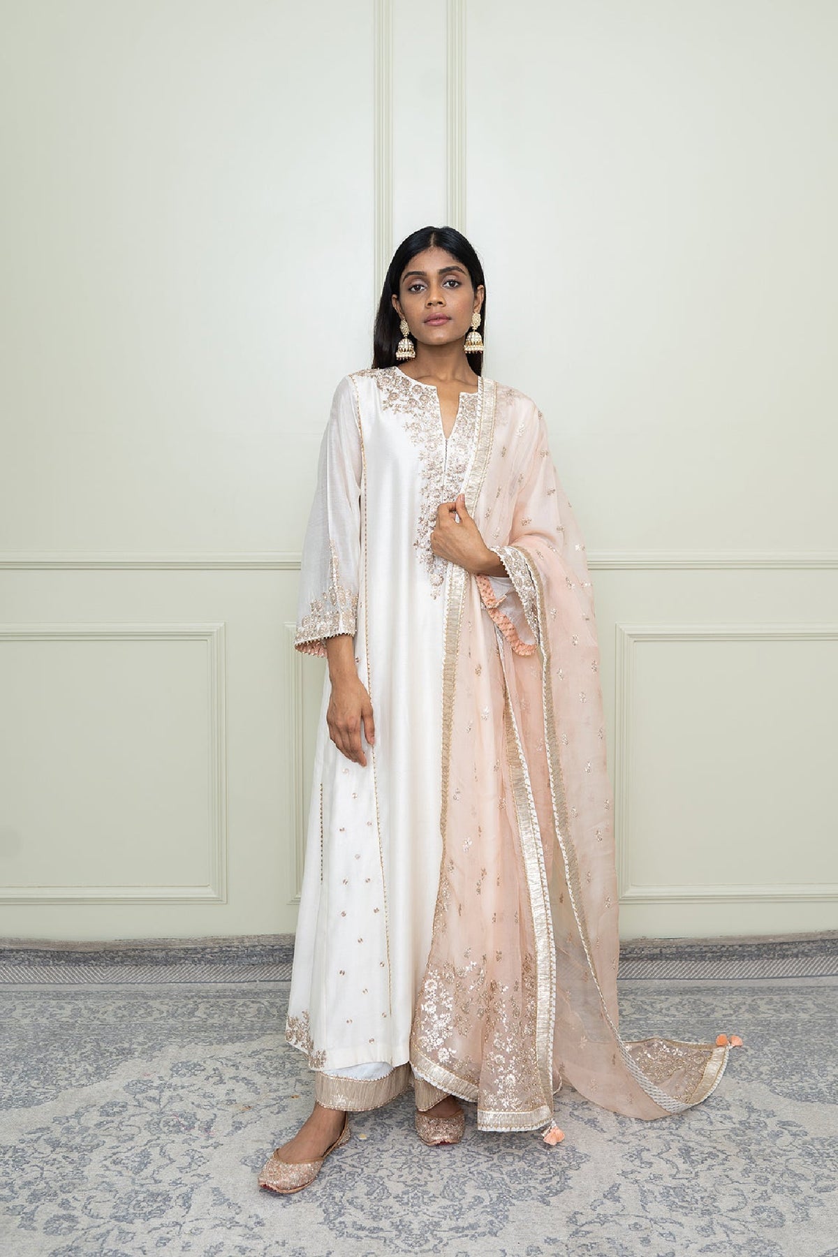 Baarizah Daisy Ivory Embroidered Choga Kurta Set for Diwali – Sheetal Batra