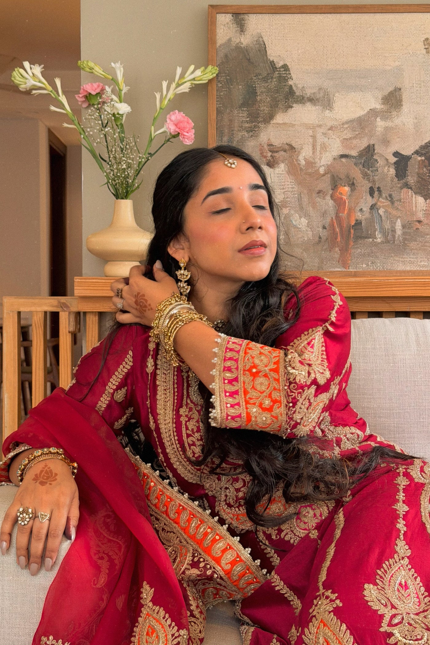 Maneet  Bedi  In Rua - Deep Red Long A-line Kurta with Palazzo