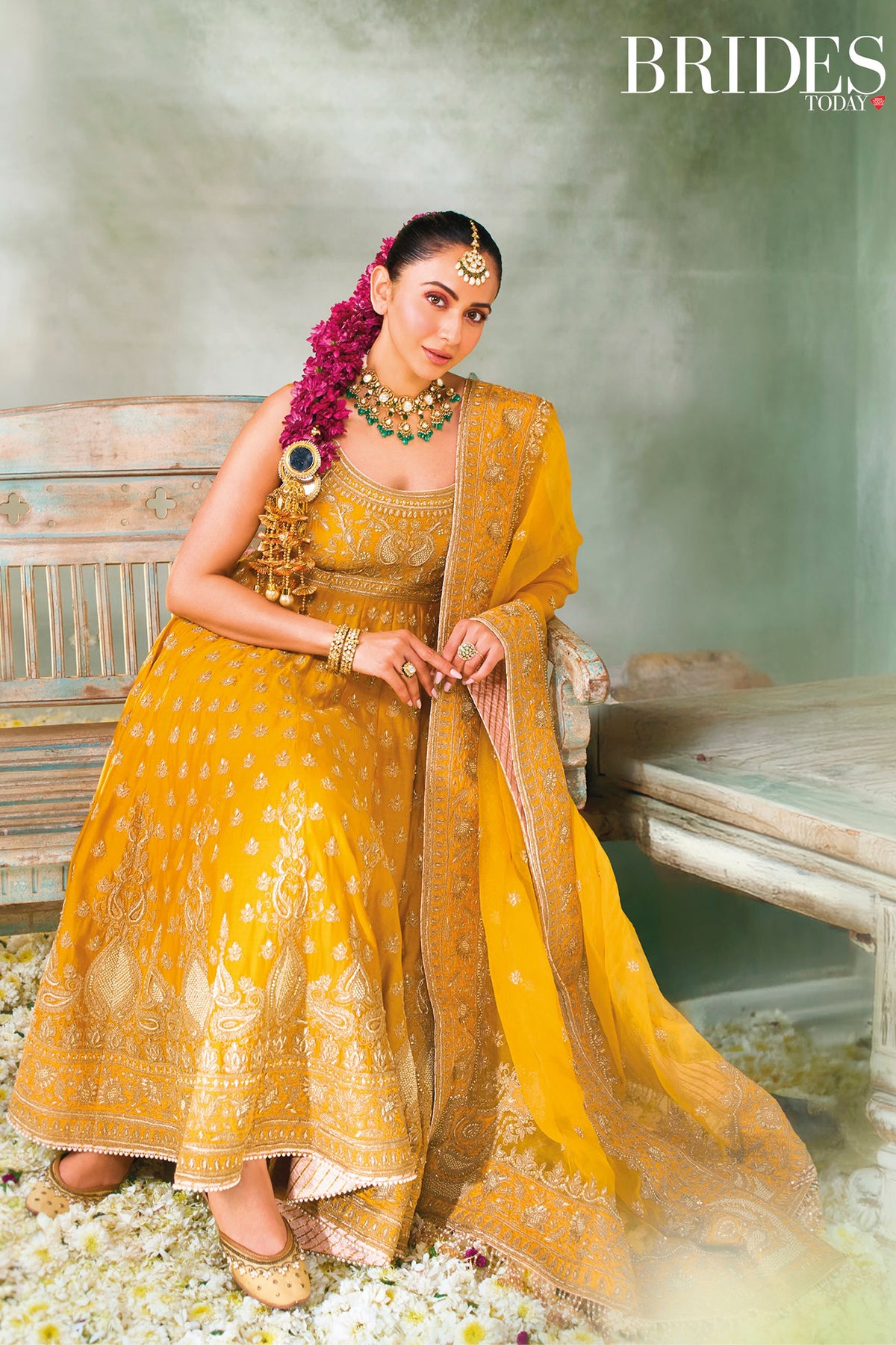 Rakul Preet Singh In Afraa - Mustard Anarkali Set with Palazzo & Dupatta