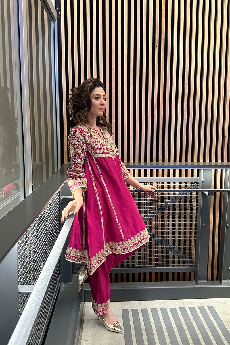 Sukhmani Bedi  In Aiman - Rani Hotpink Short Knee Length Choga with Salwar