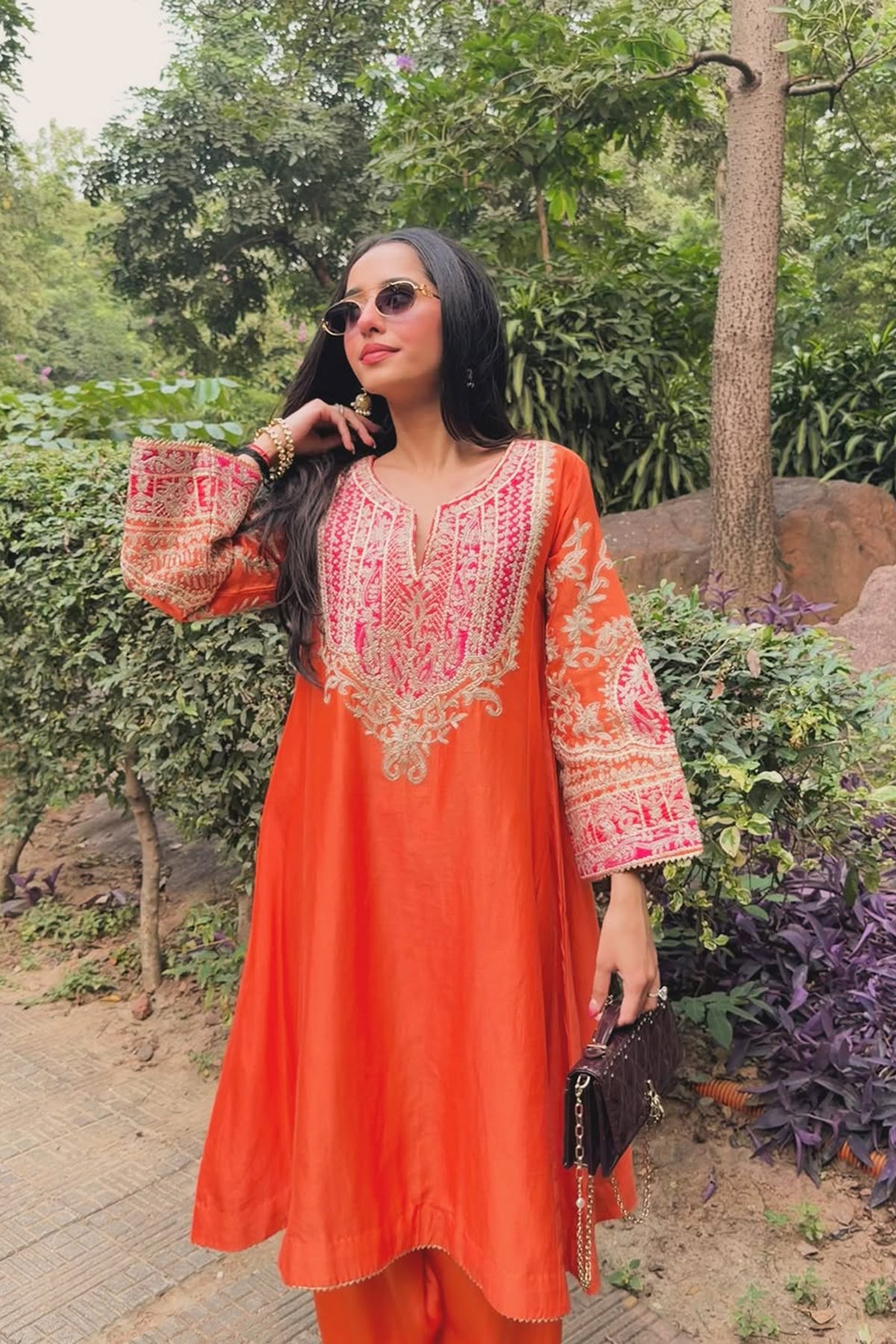 Soumya Puri  In MOHSINA - Orange SHORT KALIDAAR CHOGA WITH SALWAR