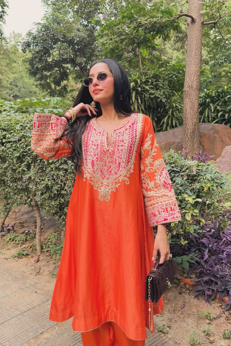 Soumya Puri  In MOHSINA - Orange SHORT KALIDAAR CHOGA WITH SALWAR