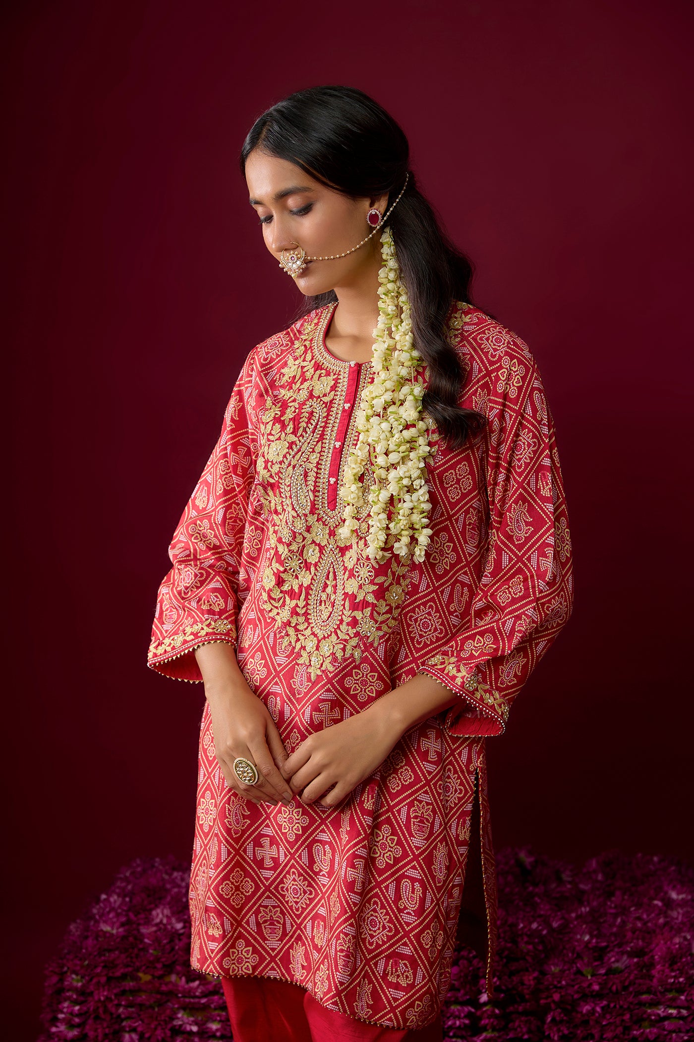 Nargis - Deep Red Short Kurta With Salwar