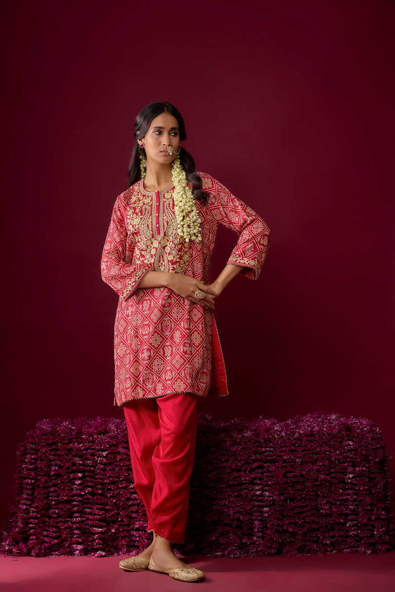 Nadia - Deep Red Short Kurta With Salwar (RTS)