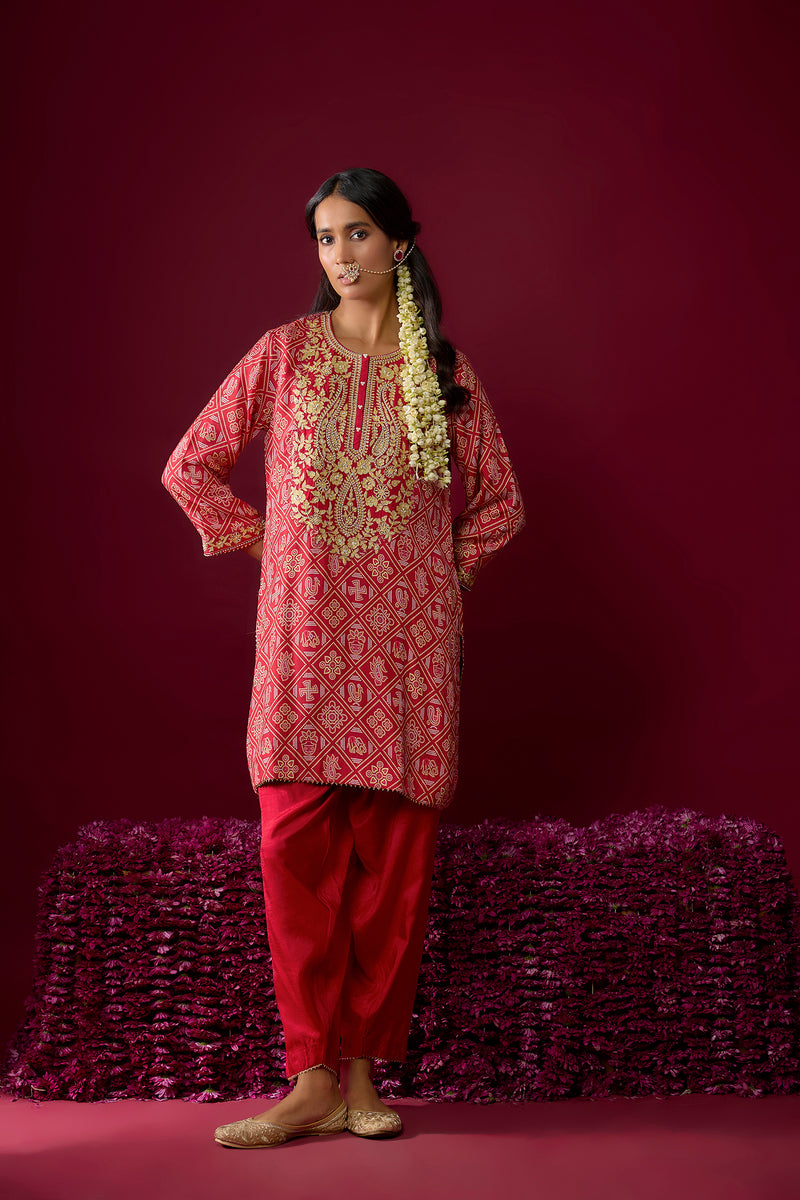 Nadia - Deep Red Short Kurta With Salwar (RTS)