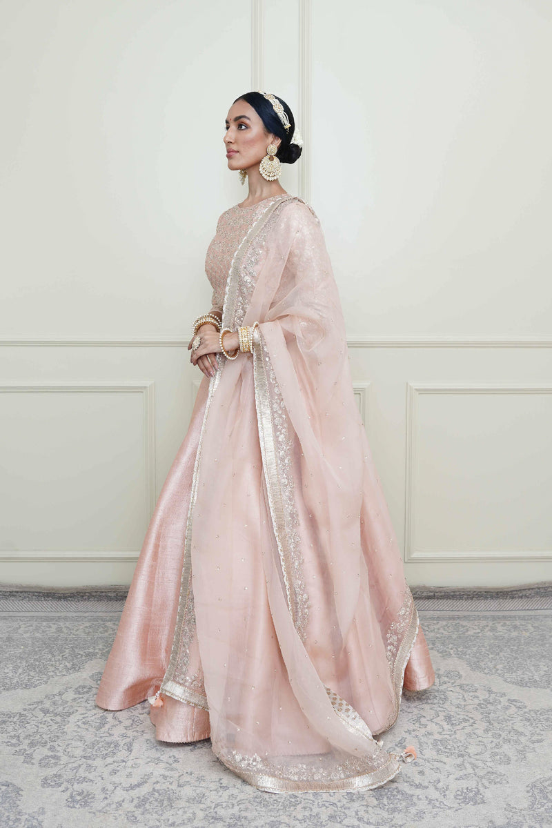 Aafiyah-Pearl Pink Tilla Embroidered Lehenga Set