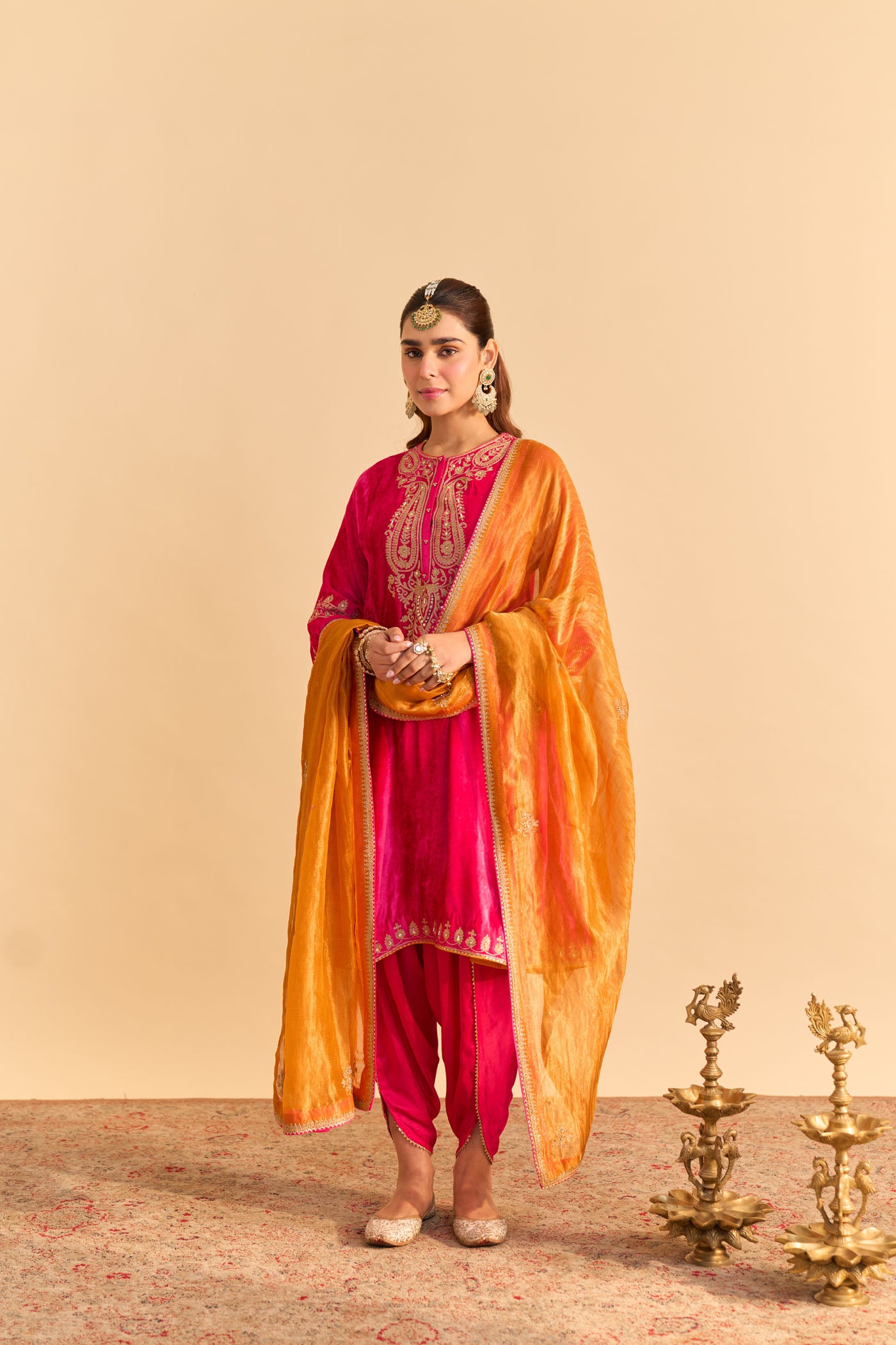 Amal - Hotpink A-line Kurta with Dhoti