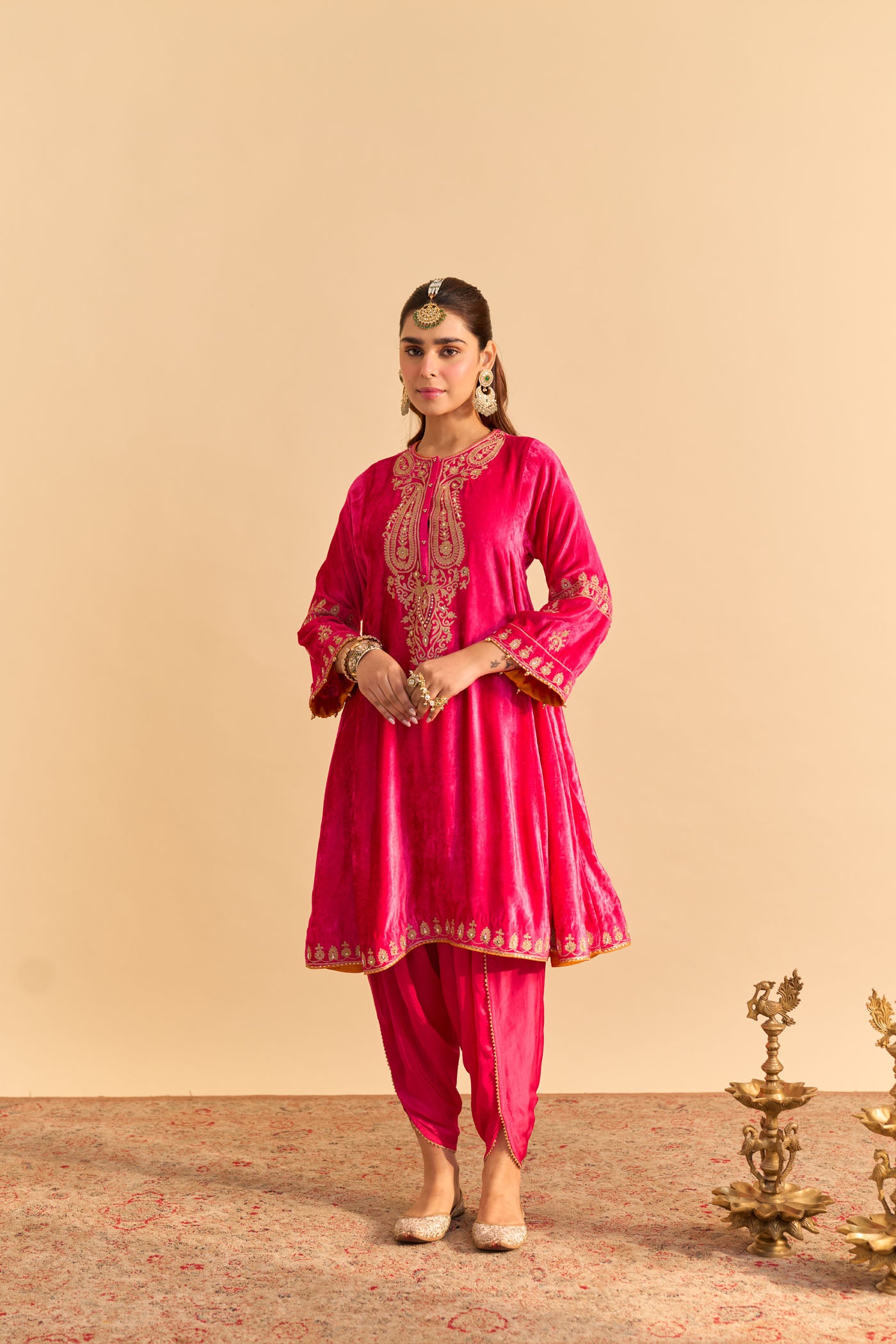 Amal - Hotpink A-line Kurta with Dhoti